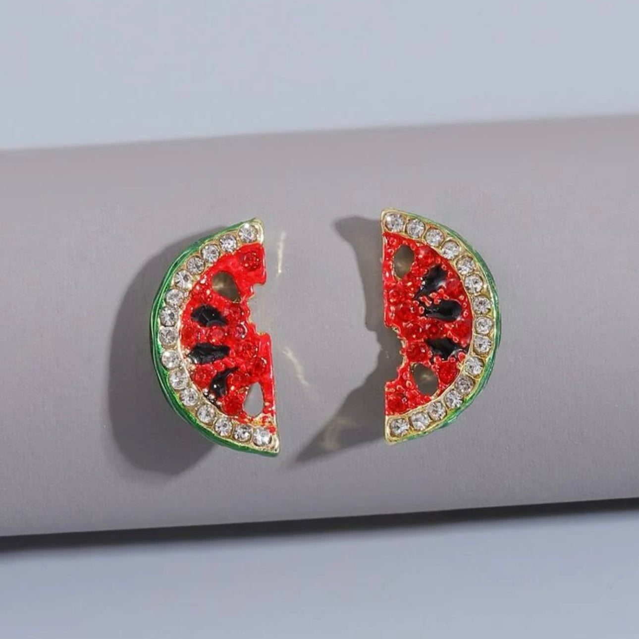 Sparkle & Slice: Rhinestone Watermelon Stud Earrings! 🍉