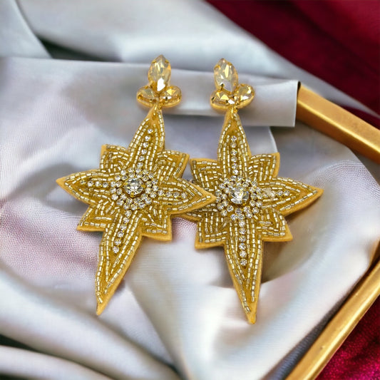 Gold Sparkle Earrings - Gold Beaded, Gold Earrings, Handmade Earrings, Beaded Earrings, Gold Accessories - Rhythms of Grace Creative