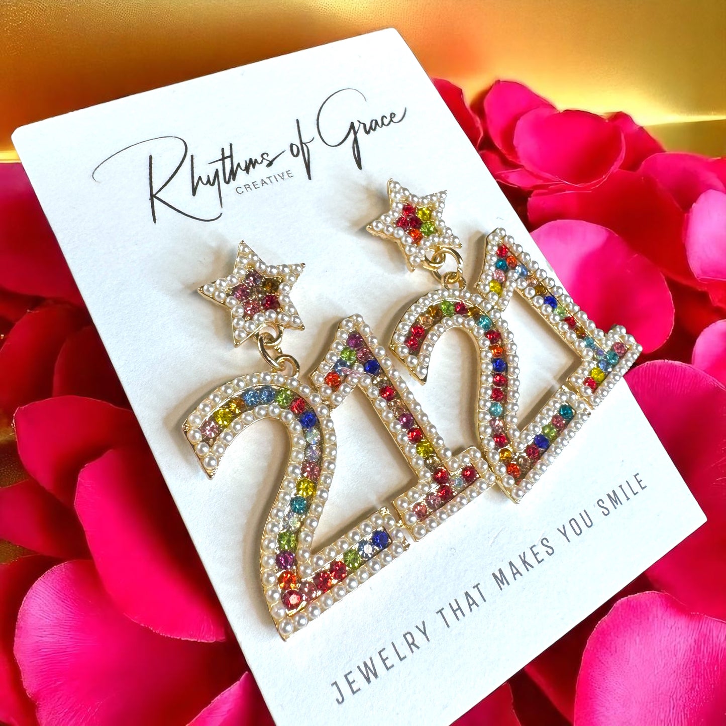 Sparkle into 21 with Our Rhinestone “21” Dangle Earrings!