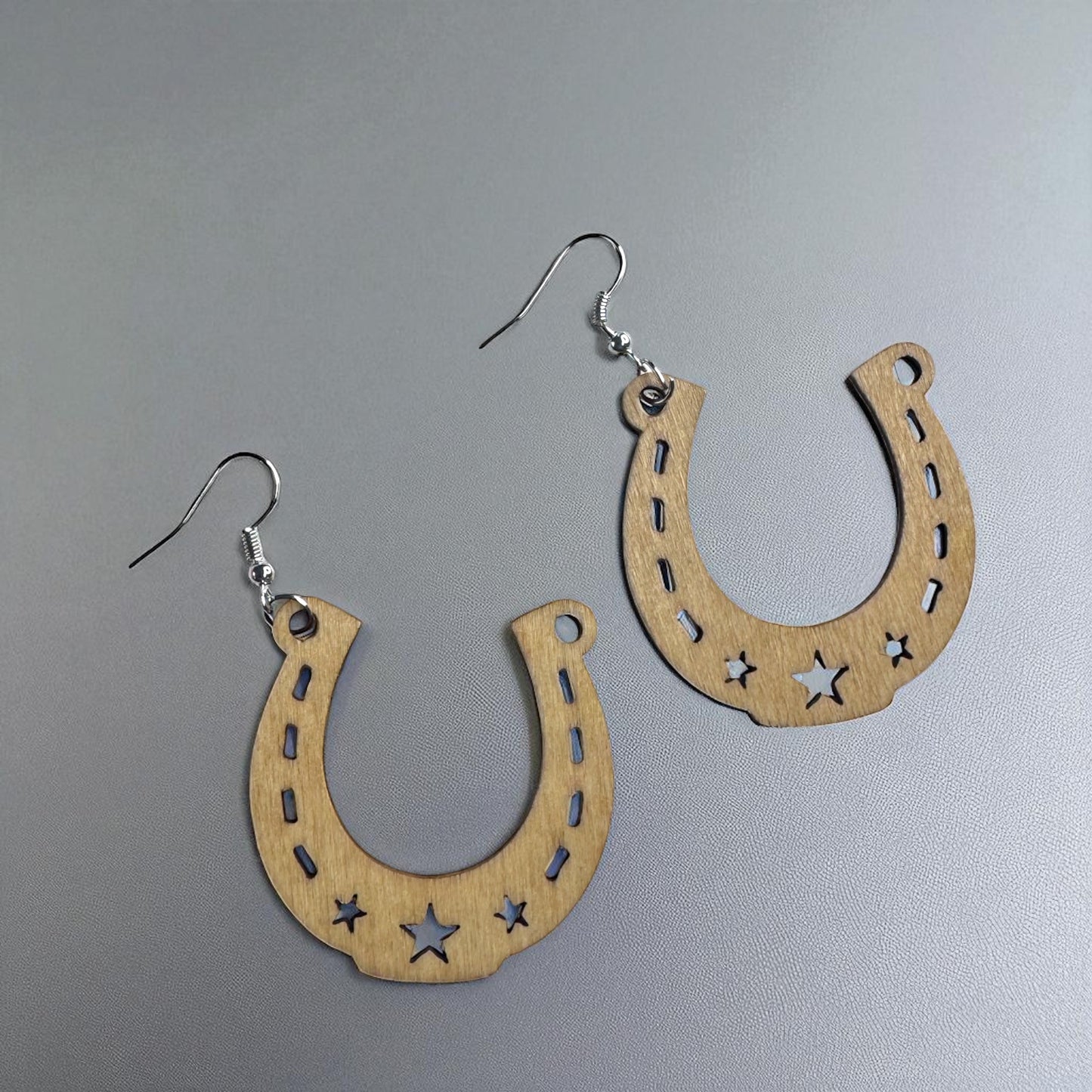 Saddle Up in Style with Our Wooden Horseshoe Dangle Earrings!