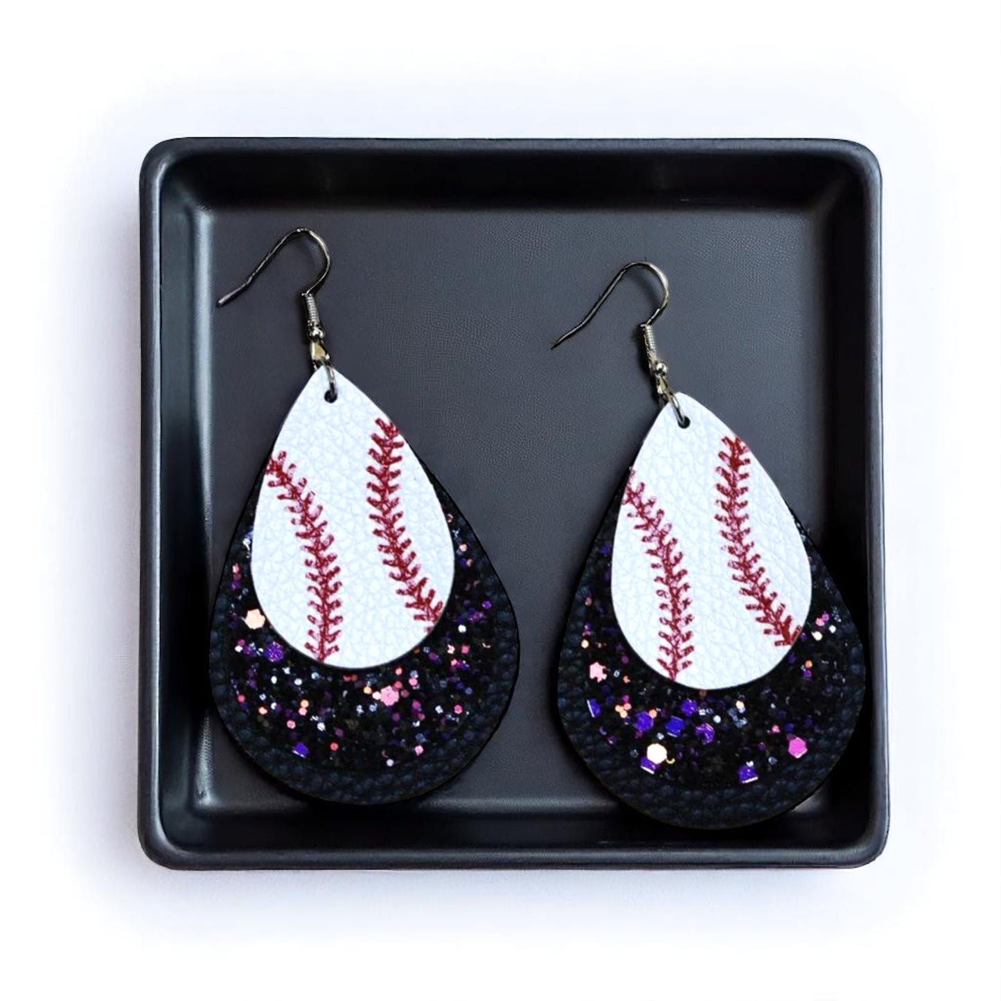 Sparkle on the Field: Triple-Layered Baseball Glitter Dangle Earrings!