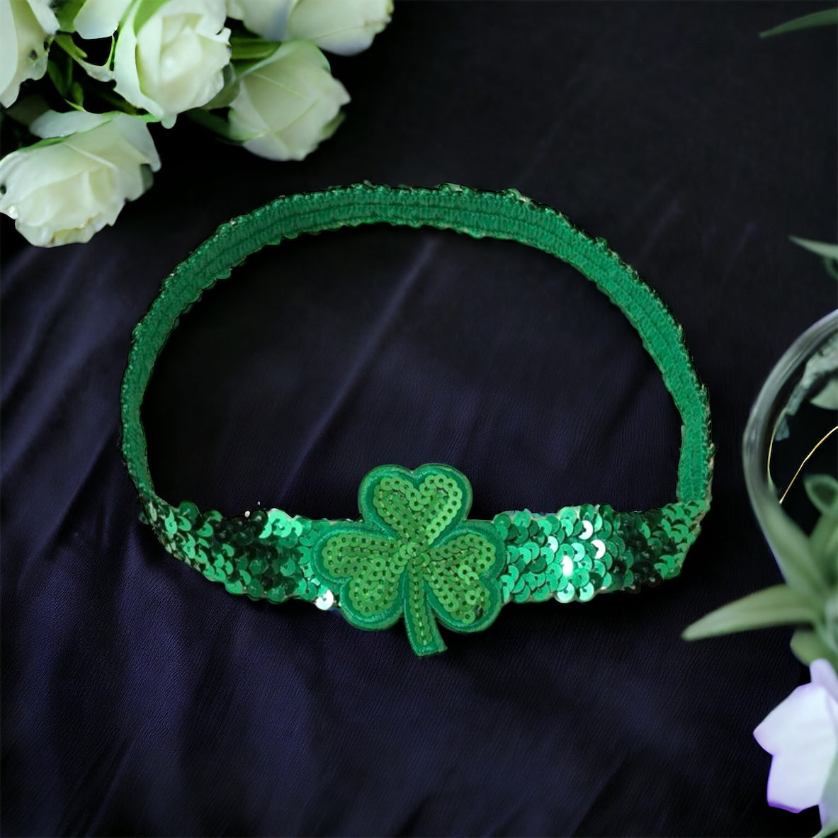 Shamrock Headband - Handmade Headpiece, Shamrock Accessories, St. Patrick’s Headpiece, Sequin Headband, Green Headband