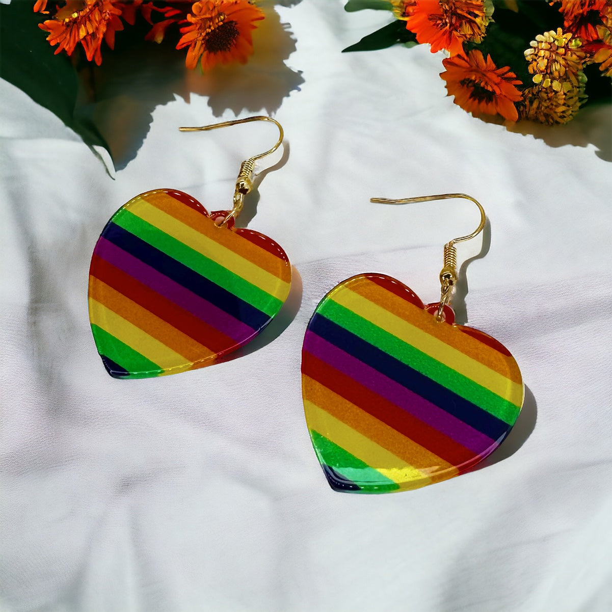 Rainbow Heart Earrings - Rainbow Hearts, PRIDE Earrings, Rainbow Earrings, Pride Accessories, LGBTQ, Building Block