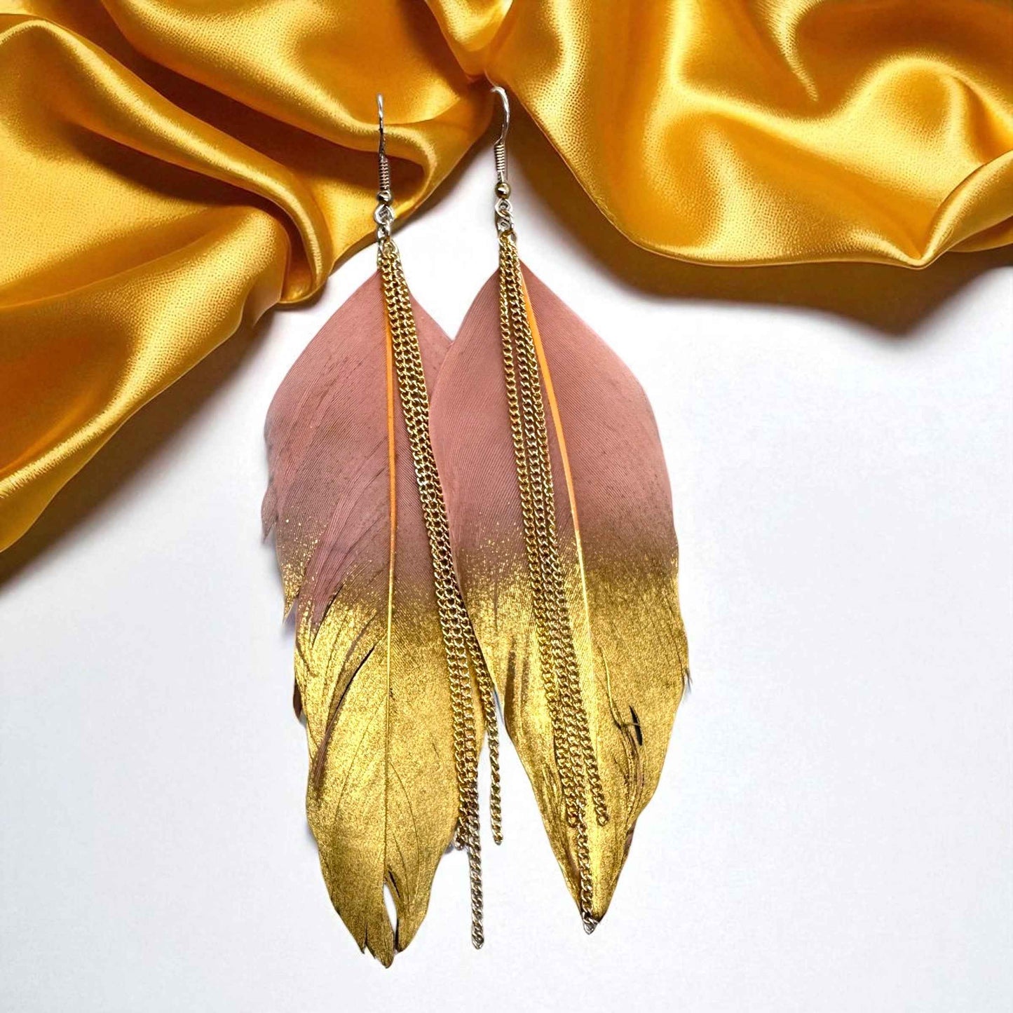 Gold Dipped Feather Earrings: Dance Into the Festivity!