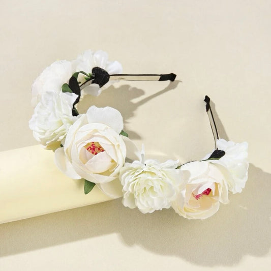 White Flower Headband - Handmade Headpiece, Flower Headpiece, Boho Chic Style, Flower Child, Floral Headband