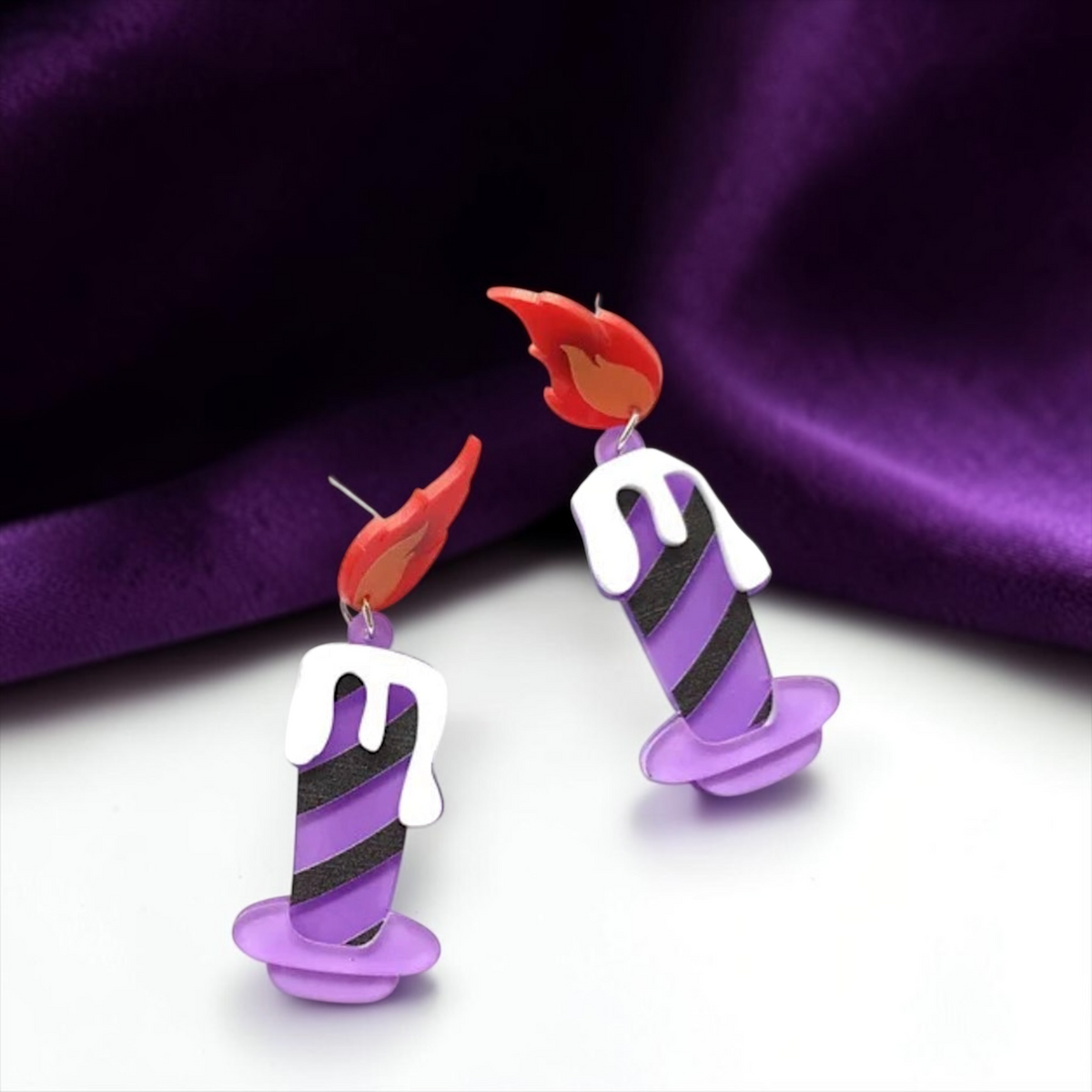 Halloween Candle Earrings - Handmade Acrylic Earrings with Stainless Steel Posts