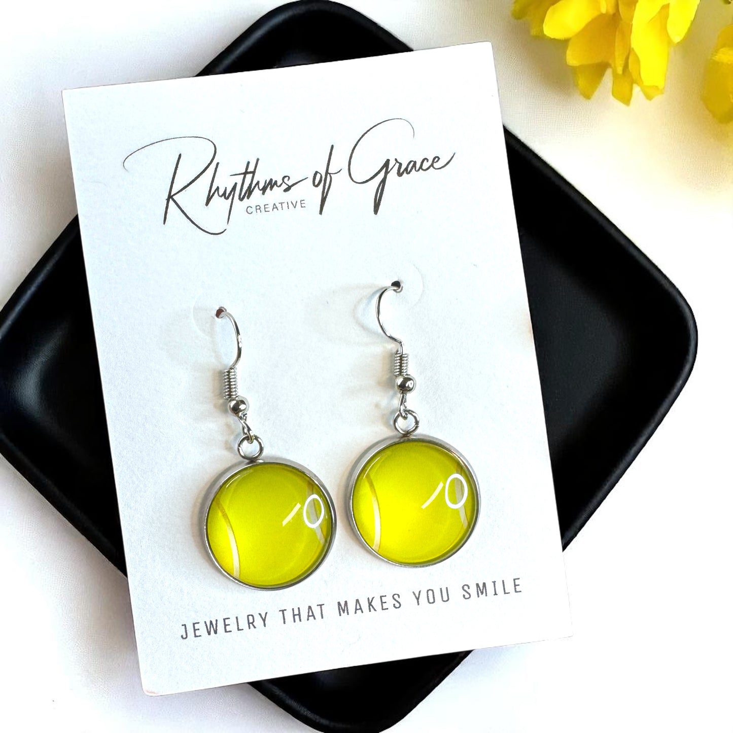 Serve Up Style with Tennis Cabochon Dangle Earrings! 🎾