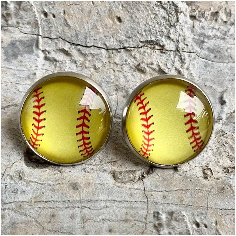 Hit a Style Home Run with Softball Cabochon Stud Earrings! 🥎