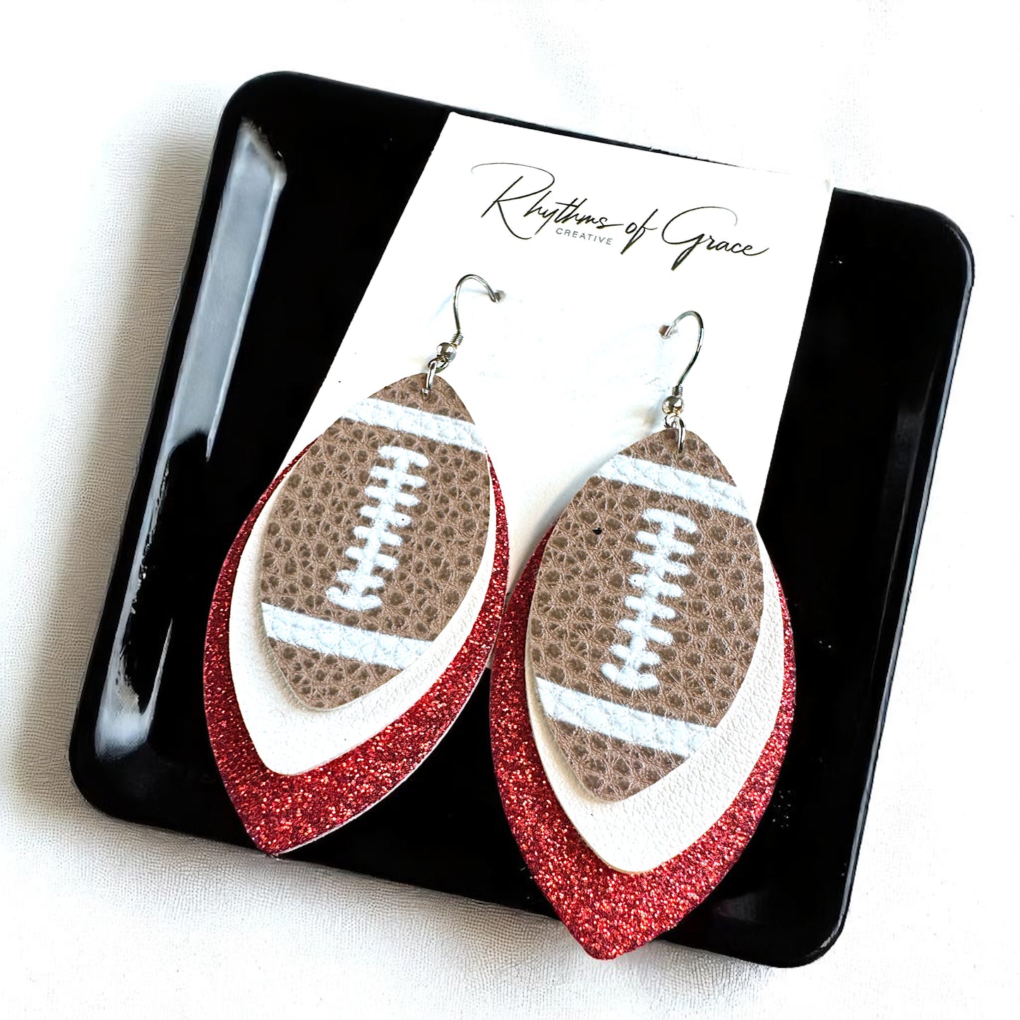Game Day Glam: Red and White Football Earrings for the Ultimate Fan!