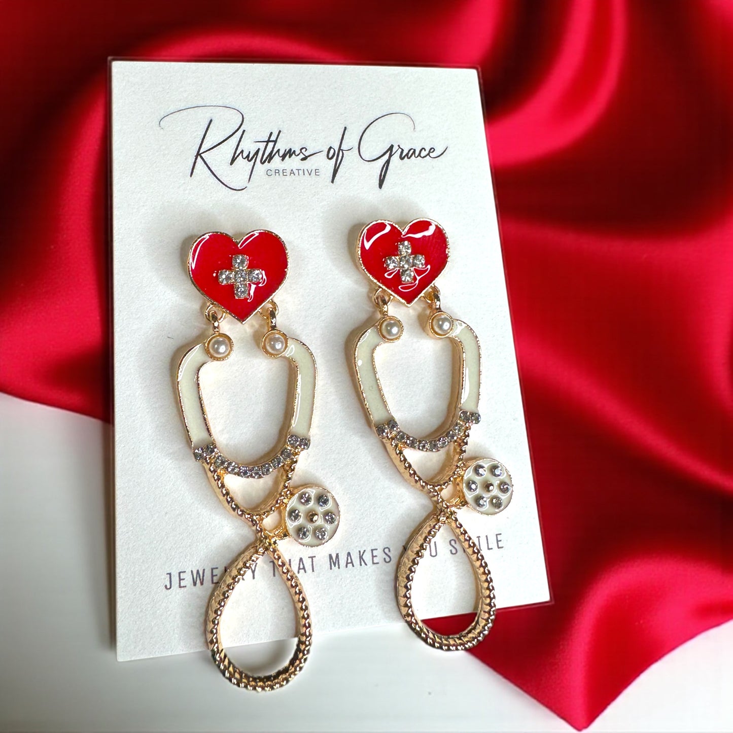 Listen Up in Style – Rhinestone Stethoscope Earrings for Healthcare Glam