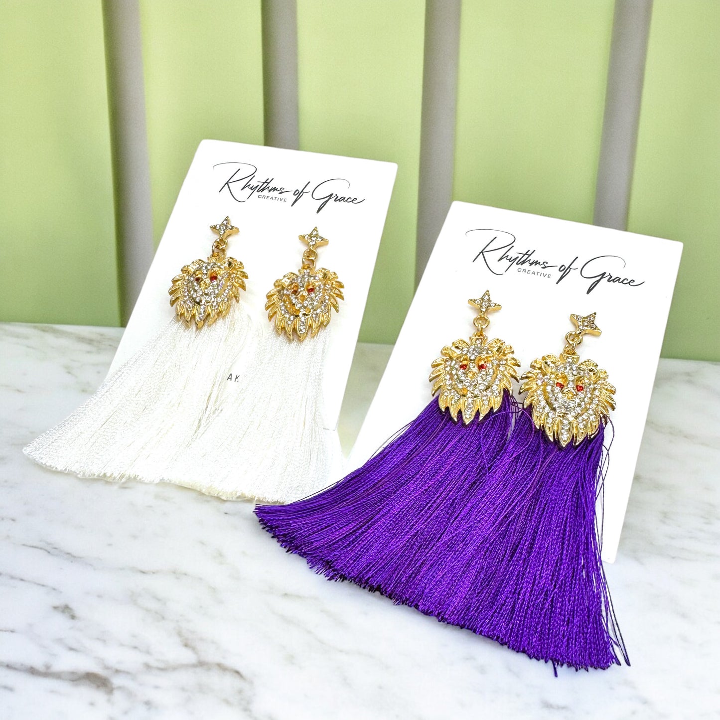 Rhinestone Lion Tassel Dangle Earrings - Available in Three Colors!