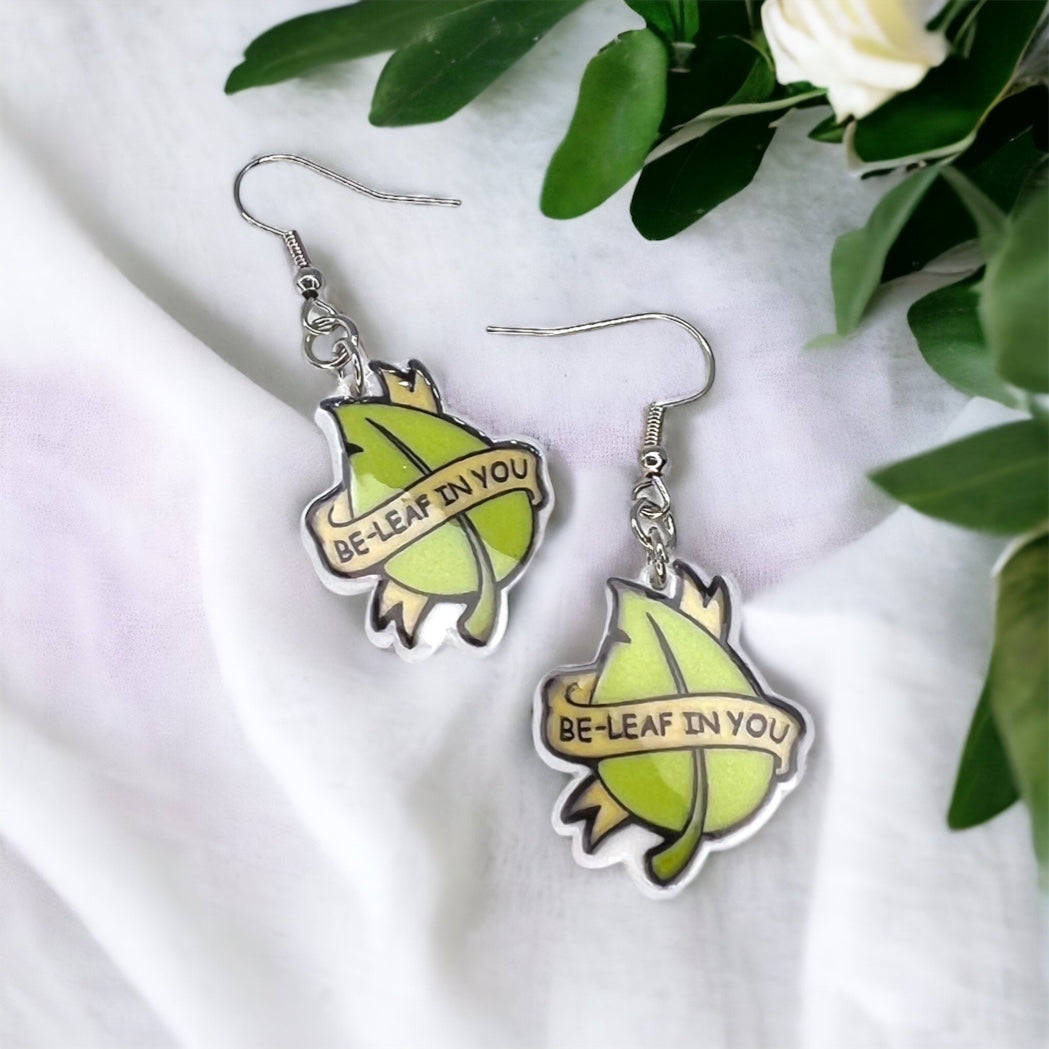 Inspiring Belief Dangle Earrings: Be-Leaf in You! 🌿 - Rhythms of Grace Creative