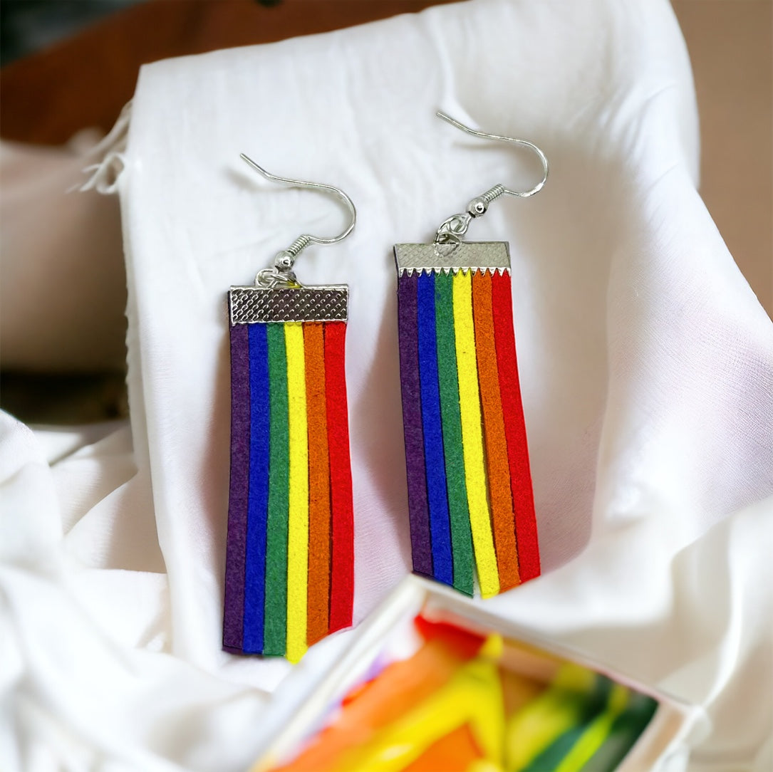 Rainbow Earrings - Rainbows, PRIDE Earrings, Rainbow Fringe, Pride Accessories, LGBTQ, Rainbow Accessories