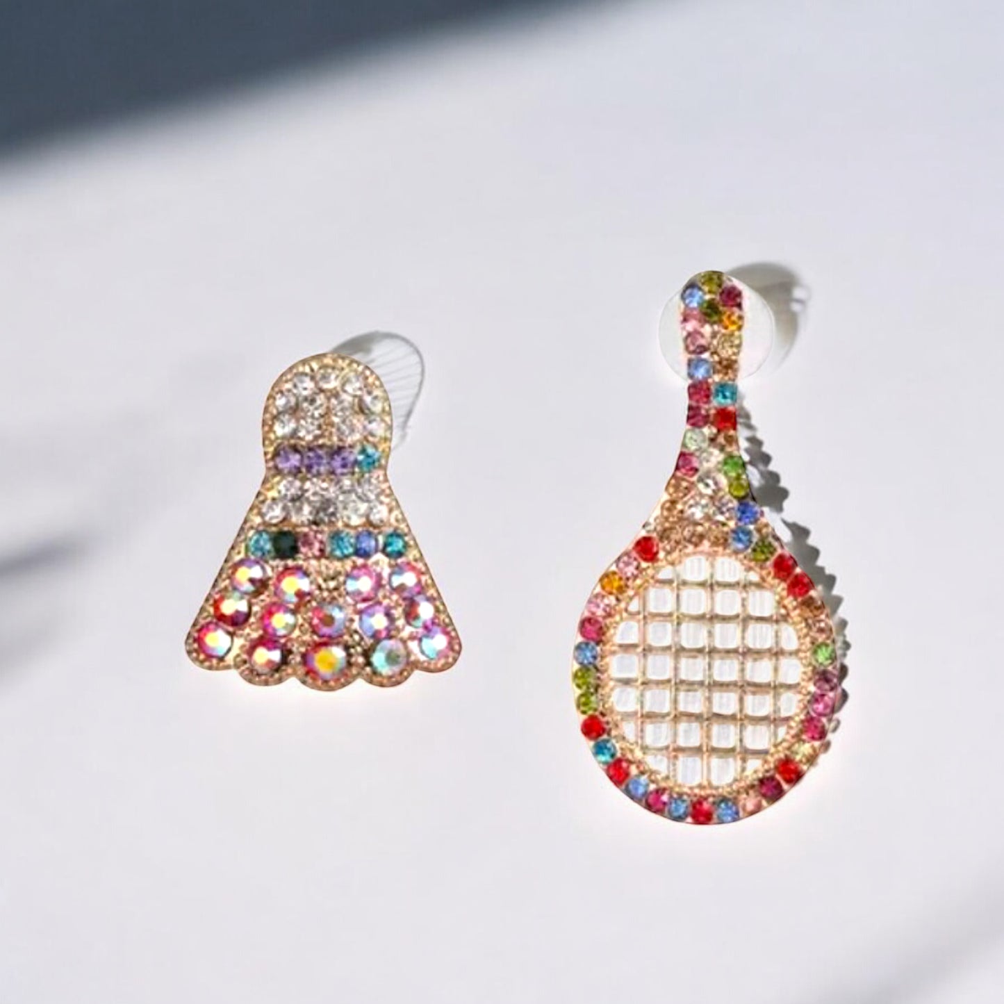 Serve Up Style: Dazzling Multicolor Rhinestone Badminton Drop Earrings!