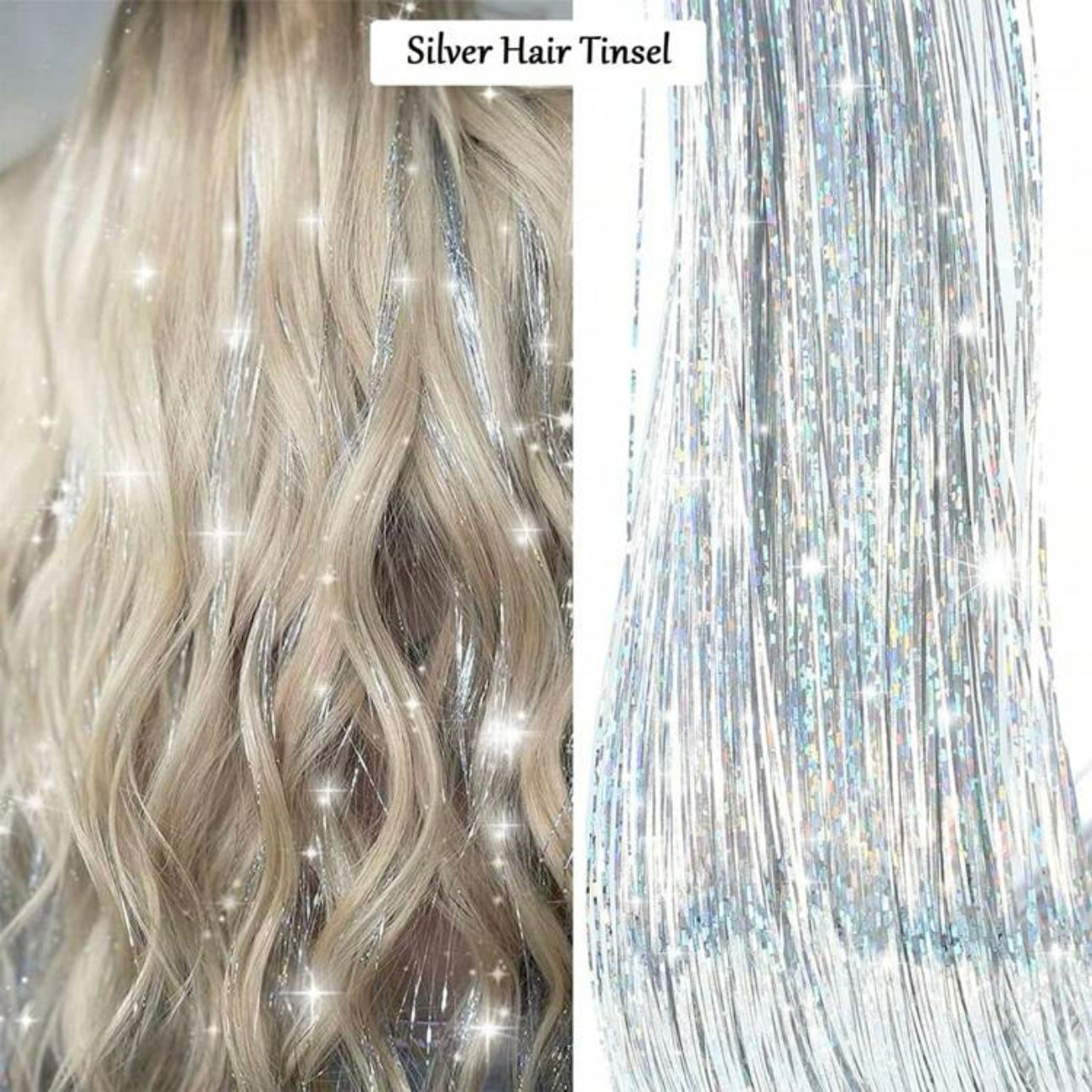 Sparkly Hair Tinsel (Set of 2) - Tinsel Headpiece, Clip In Hair Extensions