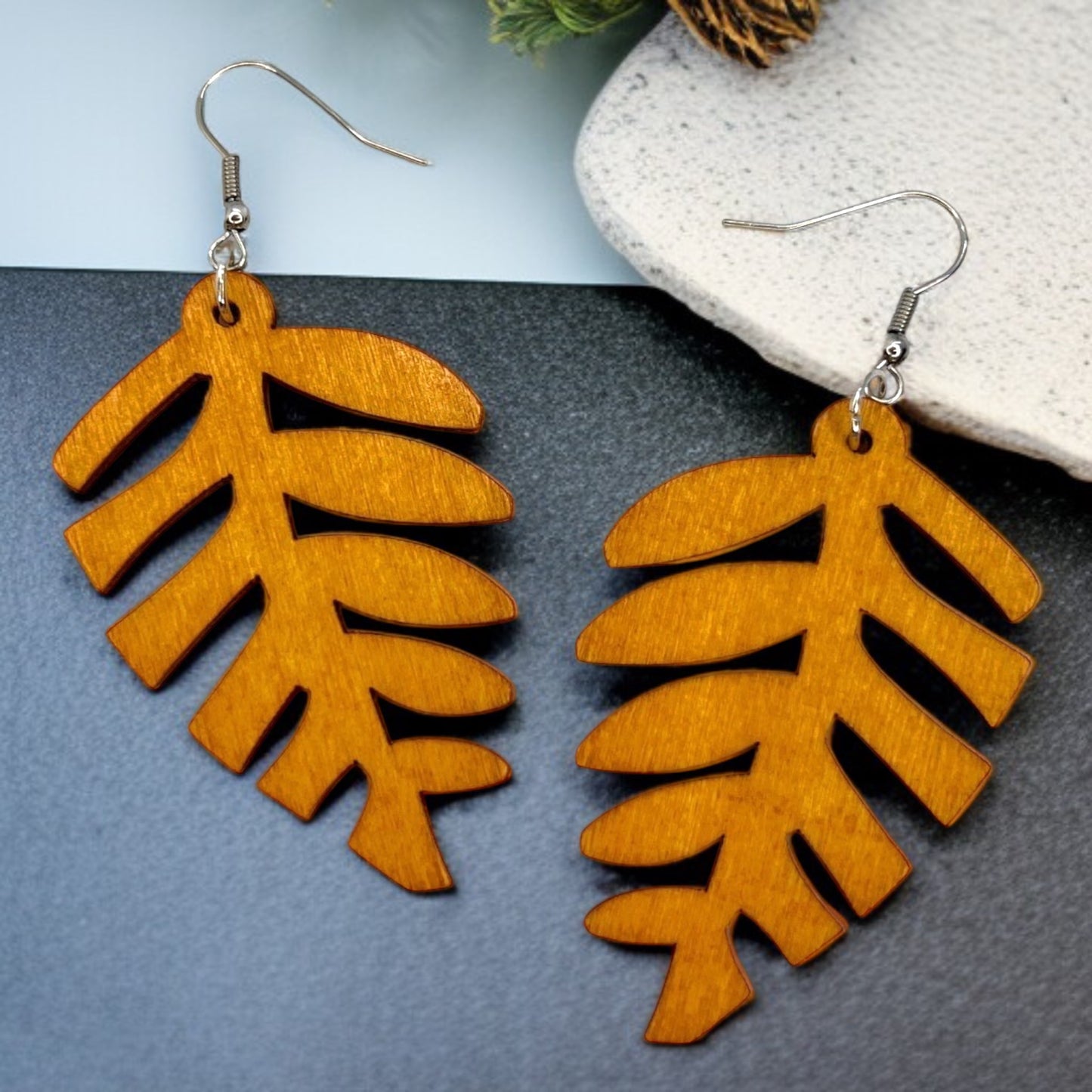 Boho Chic Wooden Leaf Earrings - Handmade Elegance!🌿 - Rhythms of Grace Creative