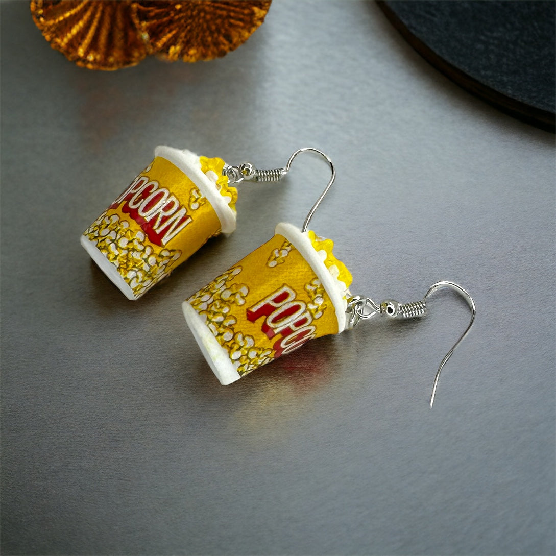 Popcorn Earrings - Mouse Ears, Food Earrings, Popcorn Jewelry, Handmade Earrings, Popcorn Machine