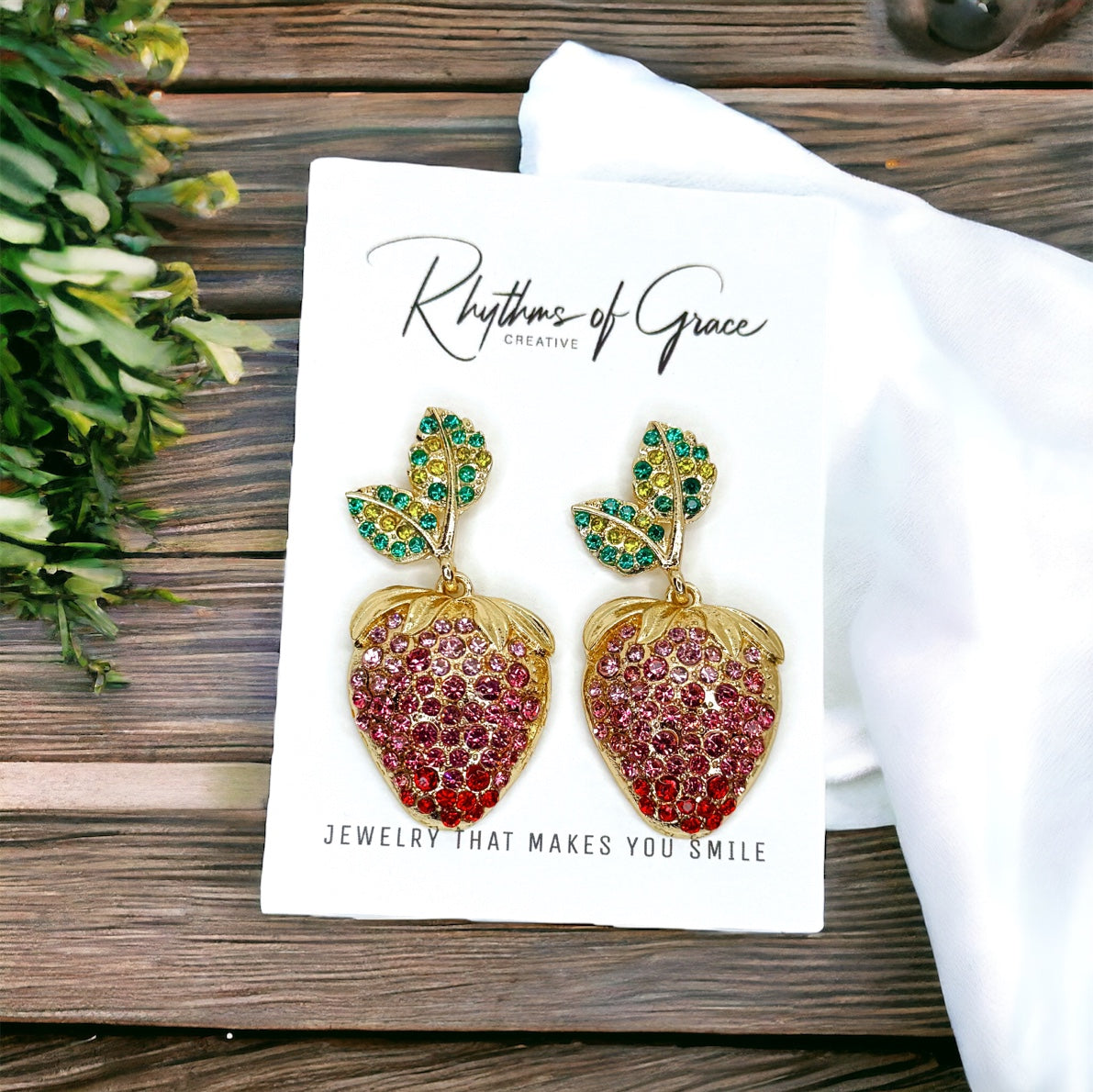 Sparkle & Shine: Rhinestone Strawberry Dangle Earrings! 🍓