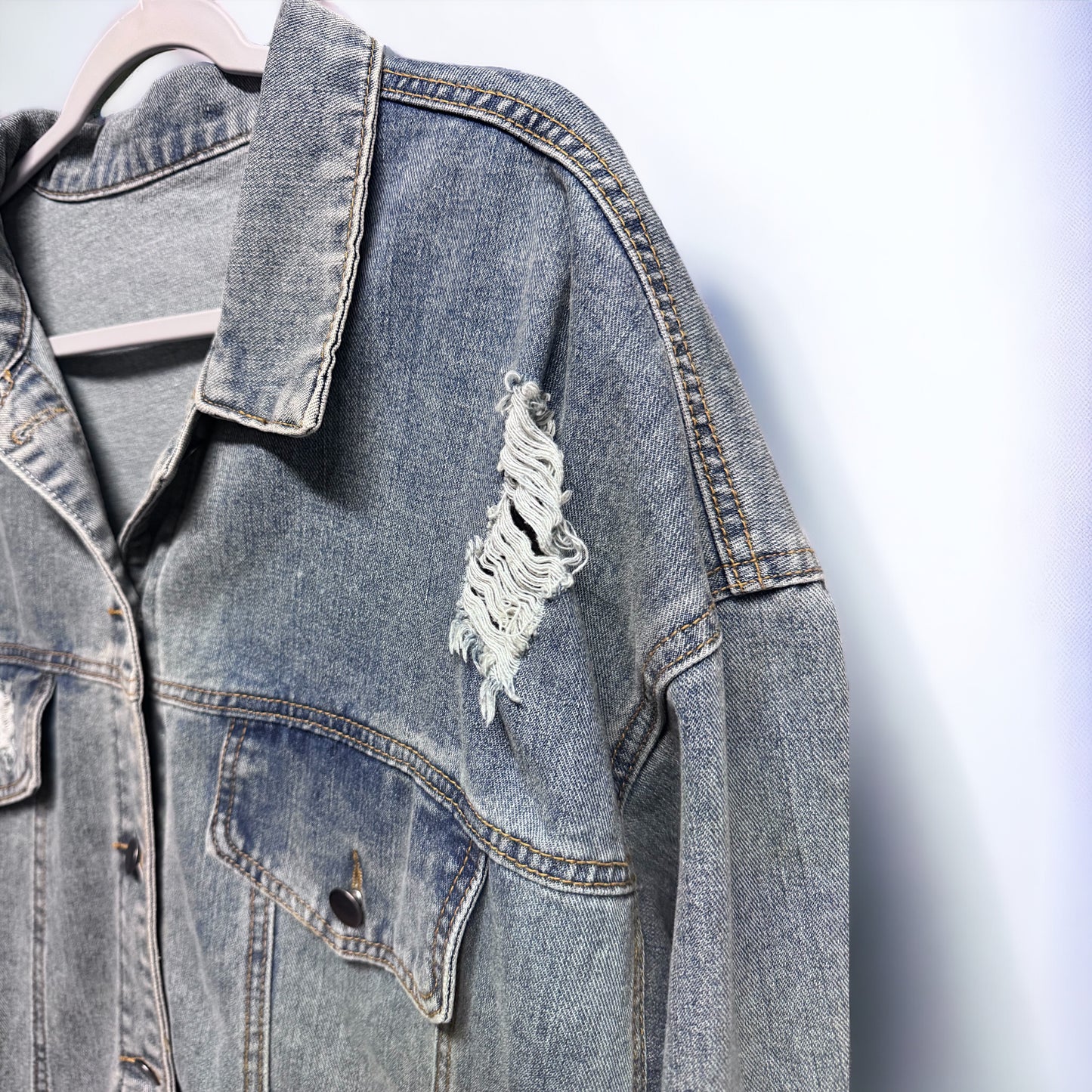 Hand Painted Jean Jacket: “Mardi Gras Bead Tree”