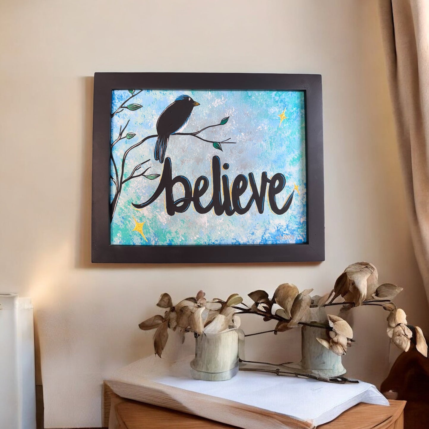 Original Framed 8x10 Acrylic Painting | "Believe" – Inspirational One-of-a-Kind Artwork