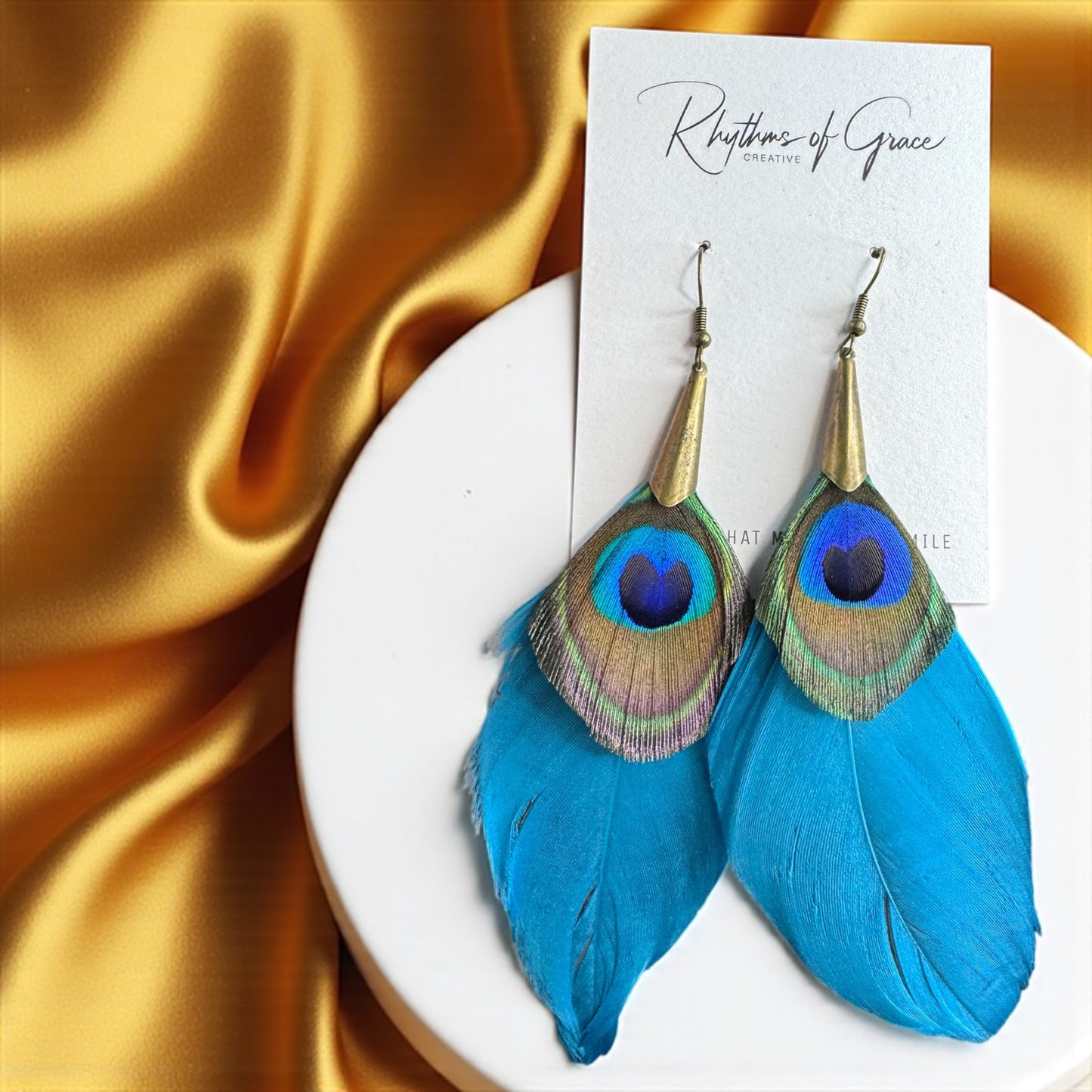 Boho Peacock Feather Dangle Earrings – Layered Turquoise & Natural Feathers, Lightweight Statement Jewelry