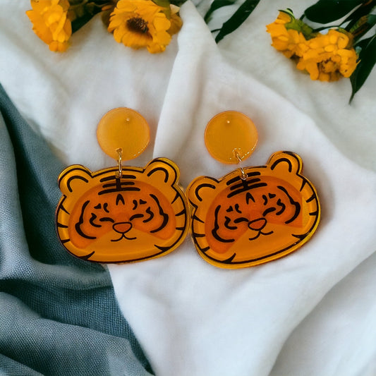 Cartoon Tiger Earrings - Louisiana Football, Tiger Jewelry, Handmade Earrings, Tigers Earring, Handmade Jewelry, Kids Tiger Accessories