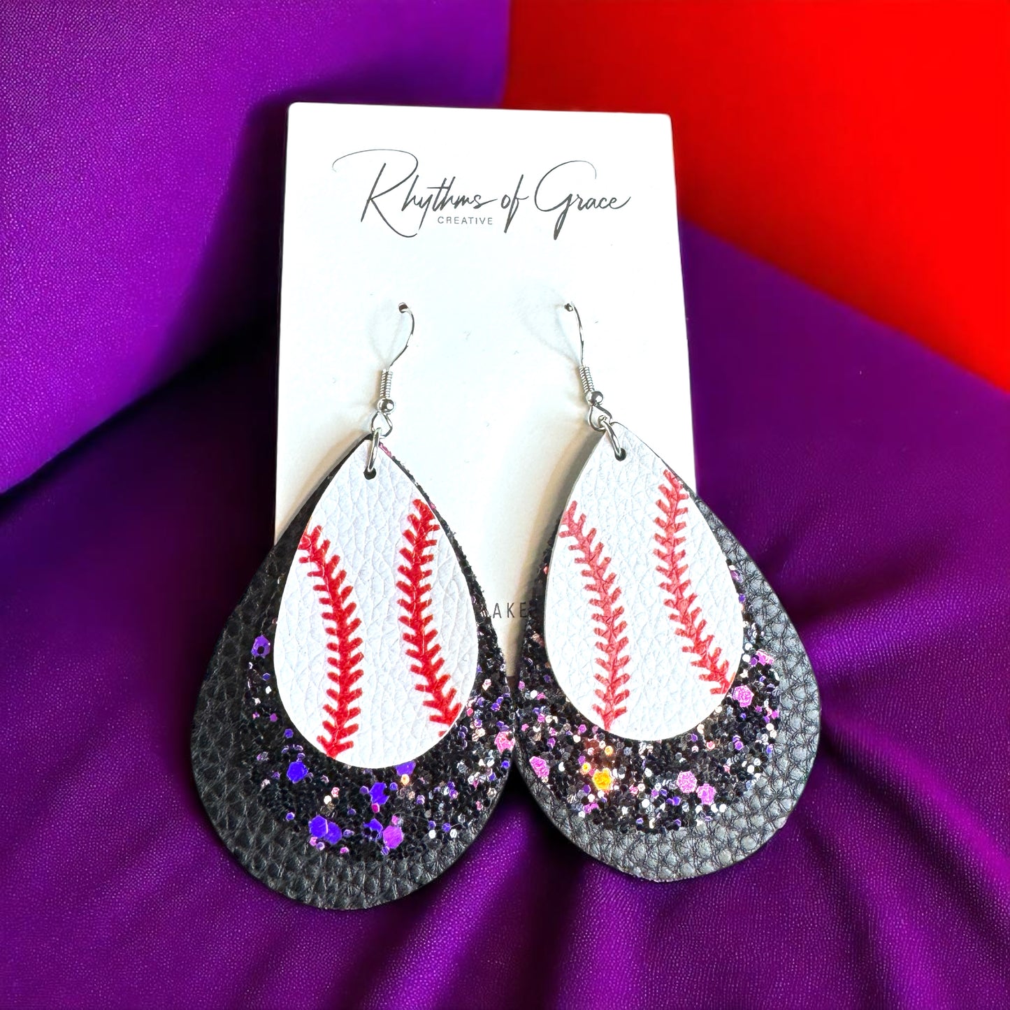 Sparkle on the Field: Triple-Layered Baseball Glitter Dangle Earrings!
