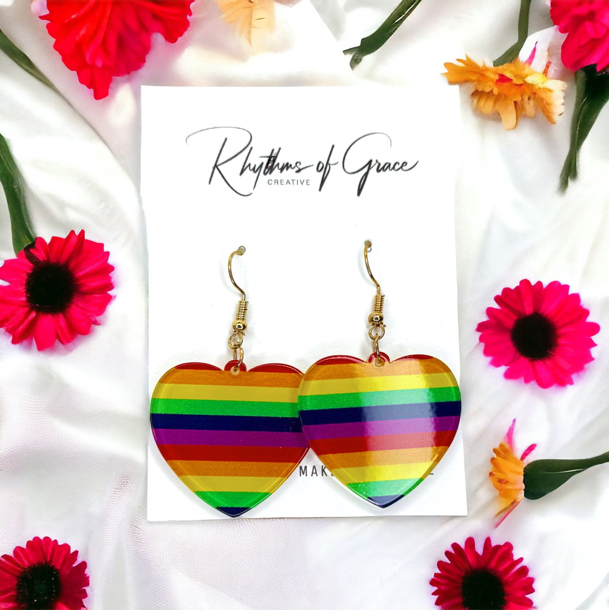 Rainbow Heart Earrings - Rainbow Hearts, PRIDE Earrings, Rainbow Earrings, Pride Accessories, LGBTQ, Building Block