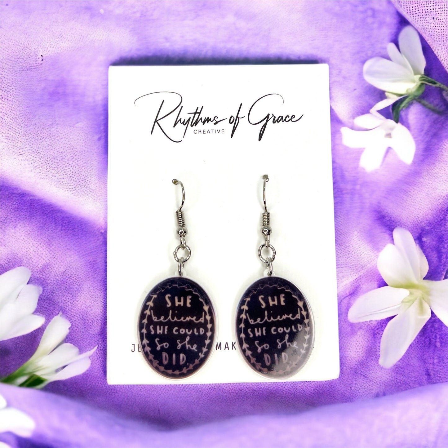 She Believed She Could Earrings - Empowerment in Every Beat! - Rhythms of Grace Creative