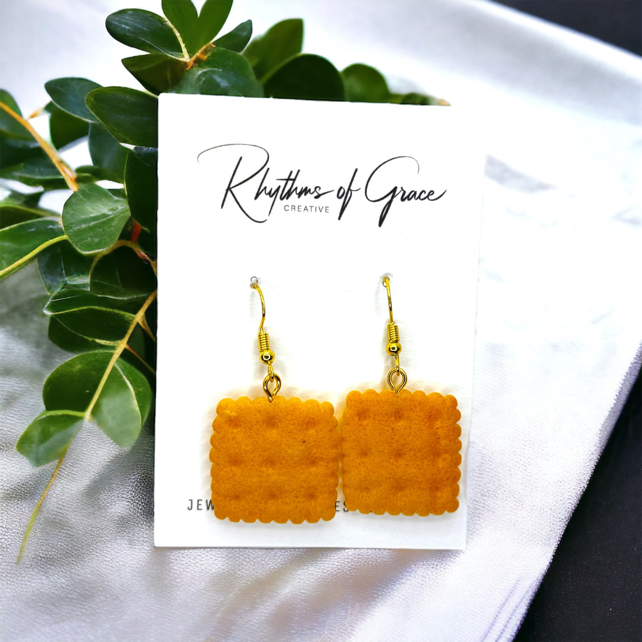Cheese Cracker Earrings - Cracker Earrings, Goldfish Earrings, Handmade Earrings, Snack Food, Food Earrings, Chips