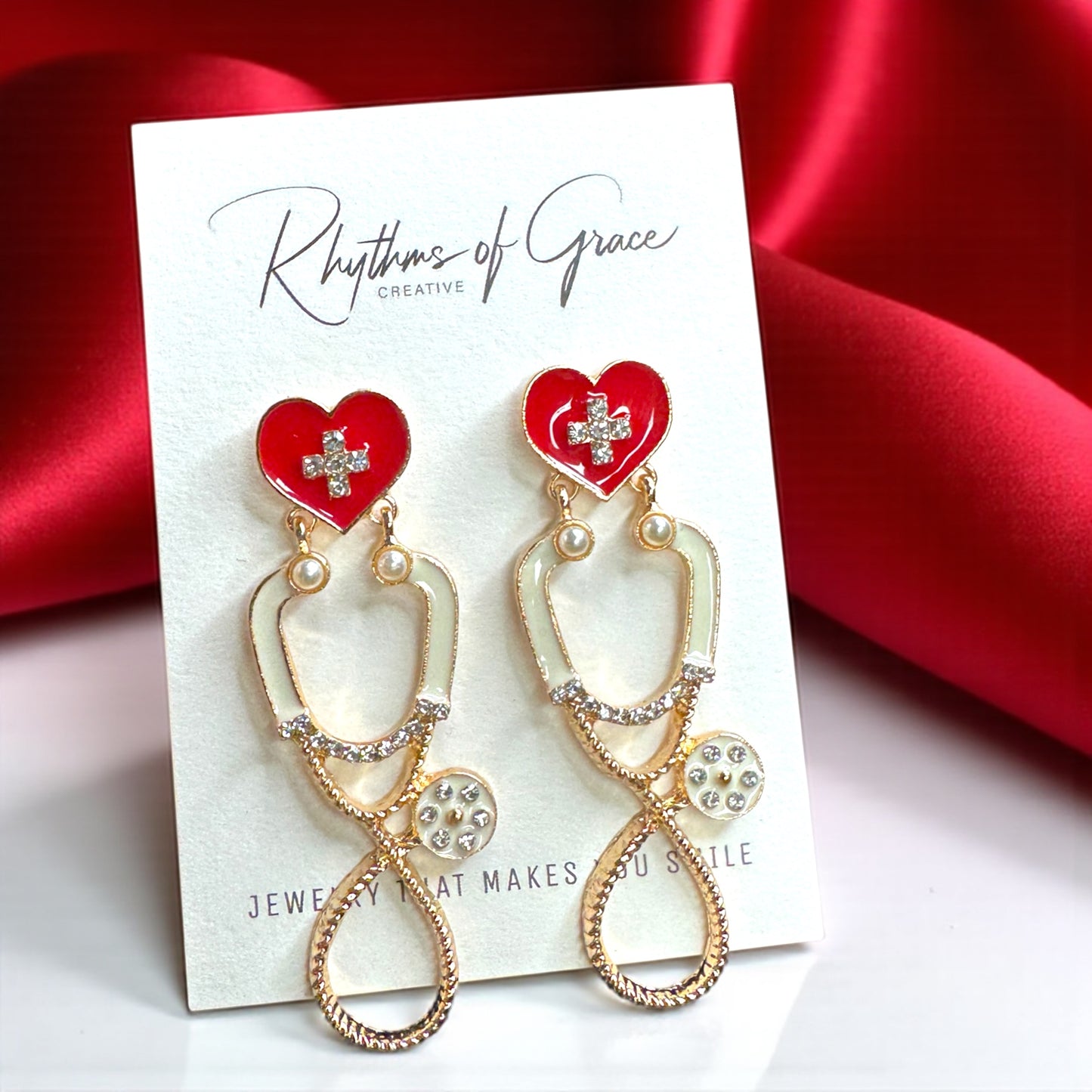 Listen Up in Style – Rhinestone Stethoscope Earrings for Healthcare Glam