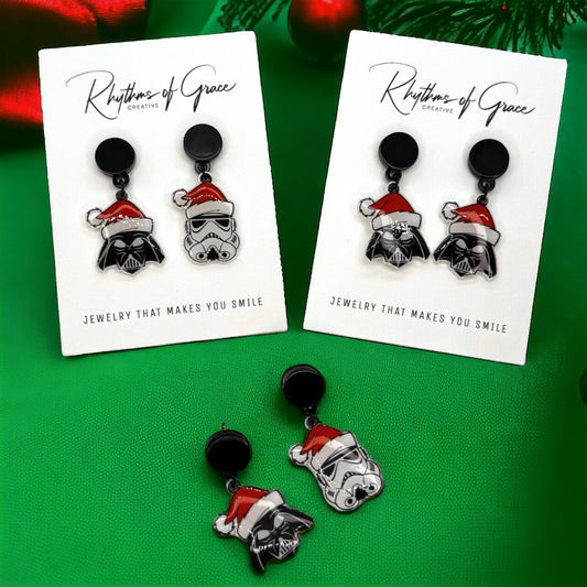 Christmas Star Wars Earrings - Santa Hat, Christmas Earrings, Christmas Jewelry, Science Fiction, Handmade Earrings
