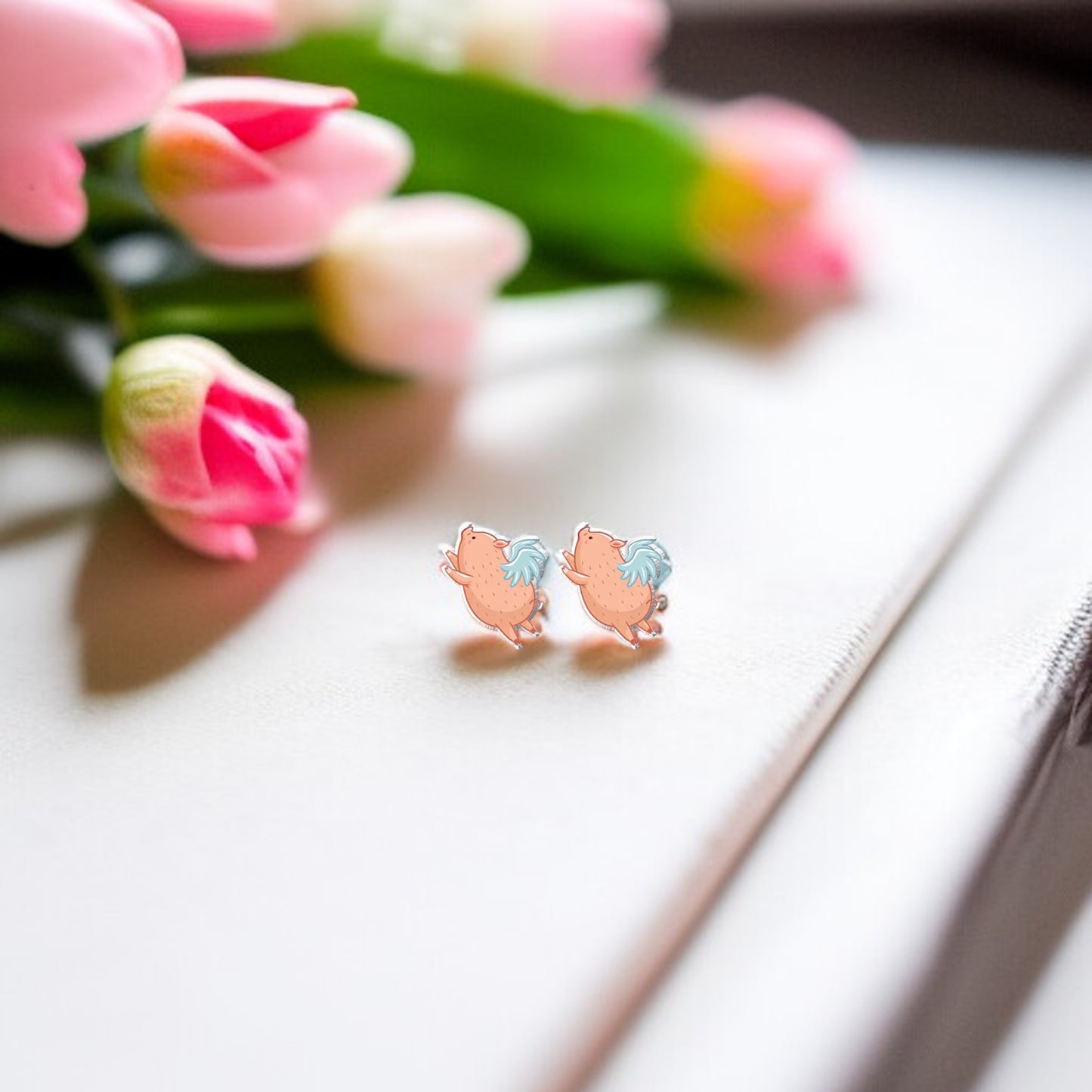 Soar with Style: Adorable Flying Pig Stud Earrings!