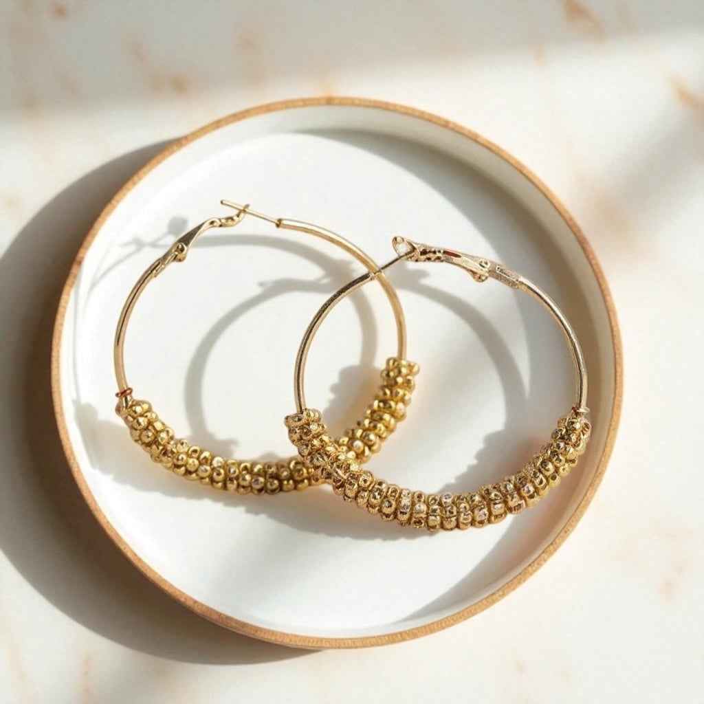 Golden Hour – Elegant Beaded Hoop Earrings ✨