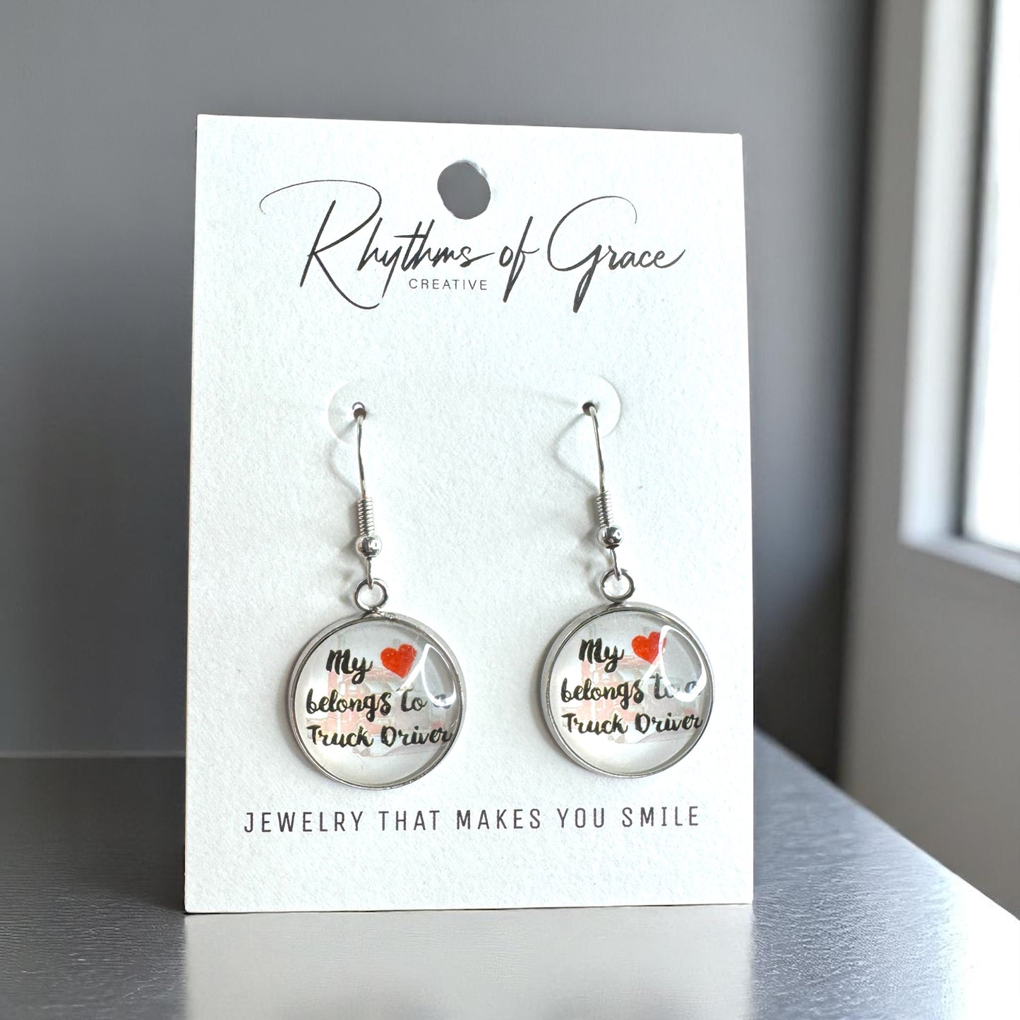My ❤️ Belongs to a Truck Driver - Cabochon Dangle Earrings
