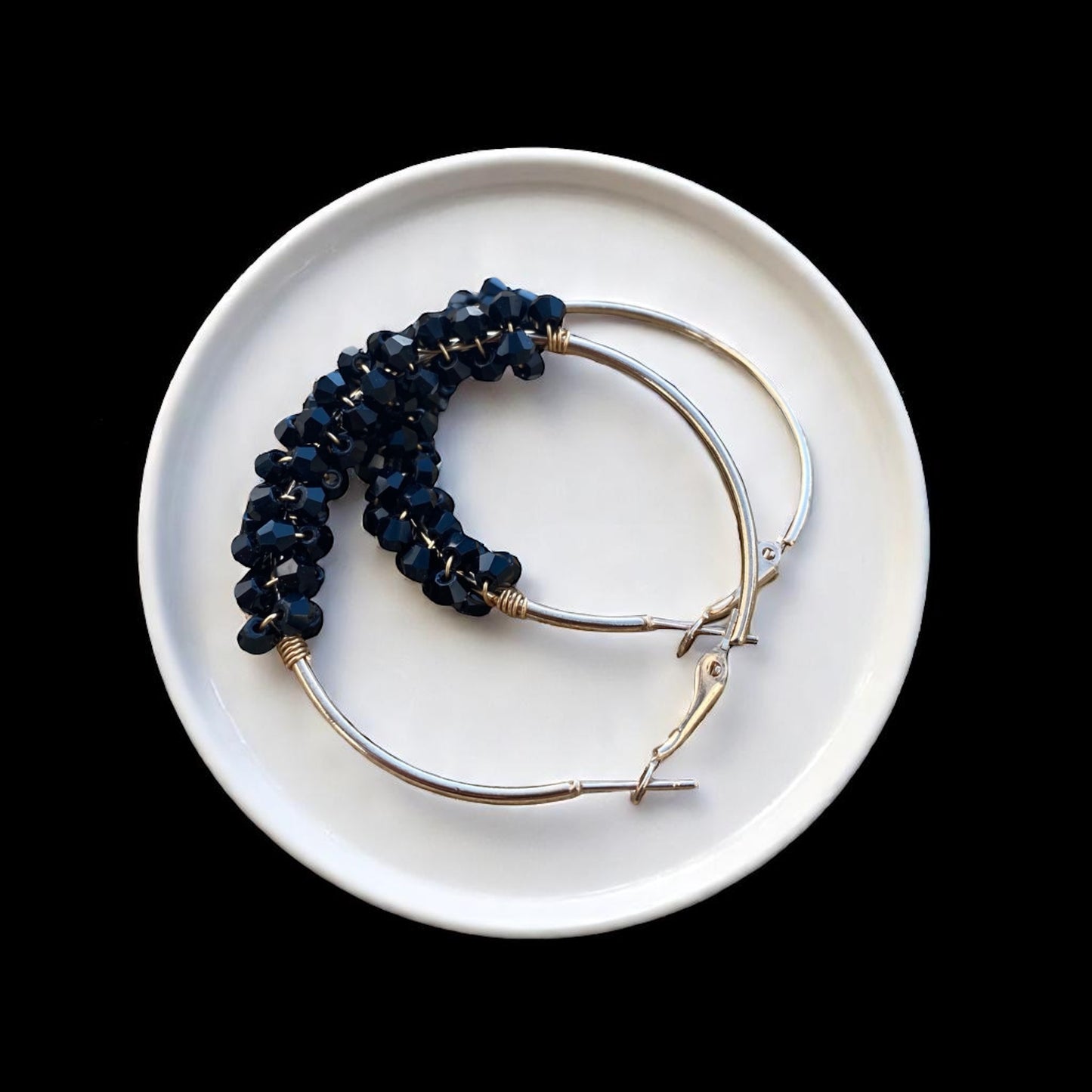 Chic Elegance: Black & Gold Beaded Hoop Earrings