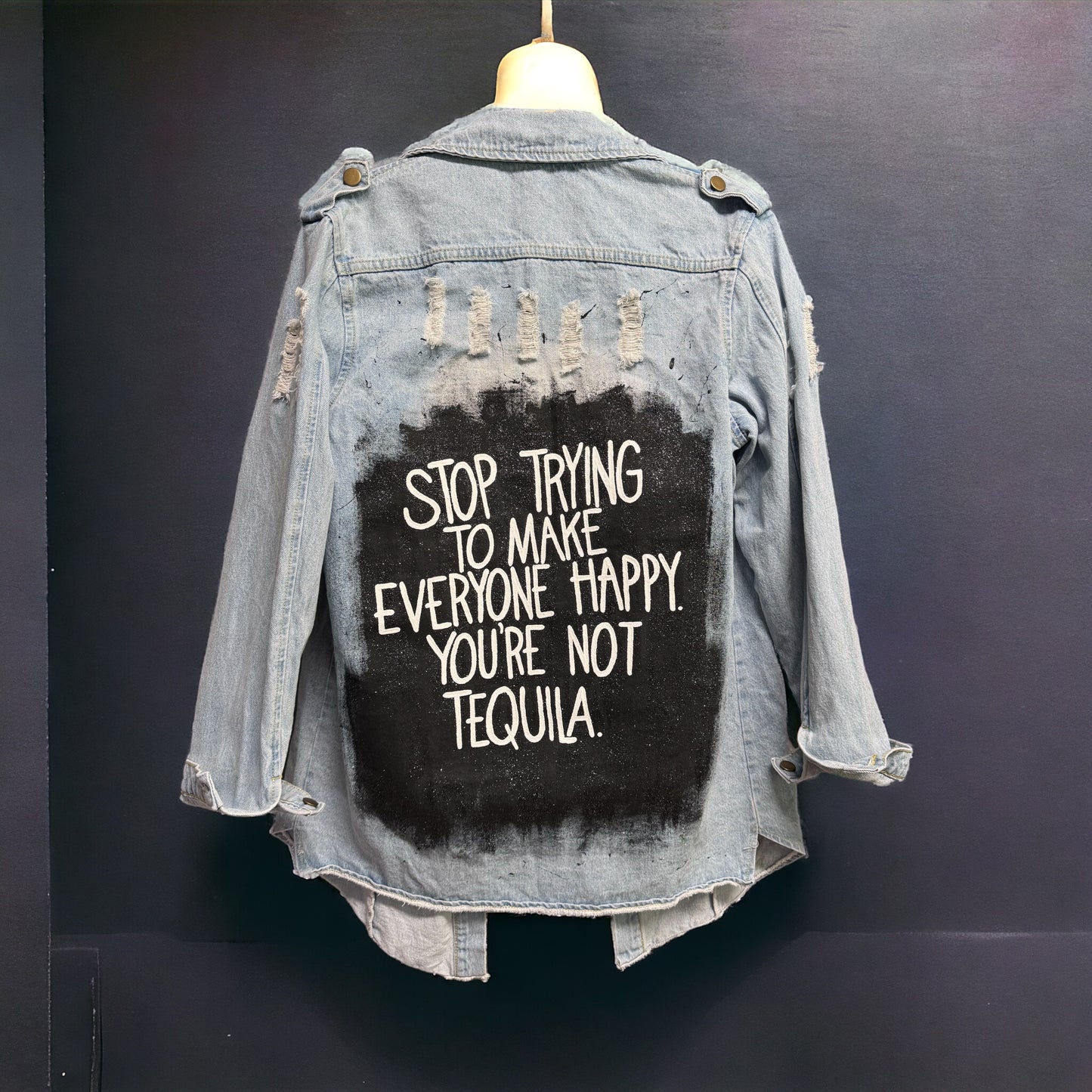 Tequila Vibes Only: Hand-Painted Jean Jacket for the Bold and Fabulous!