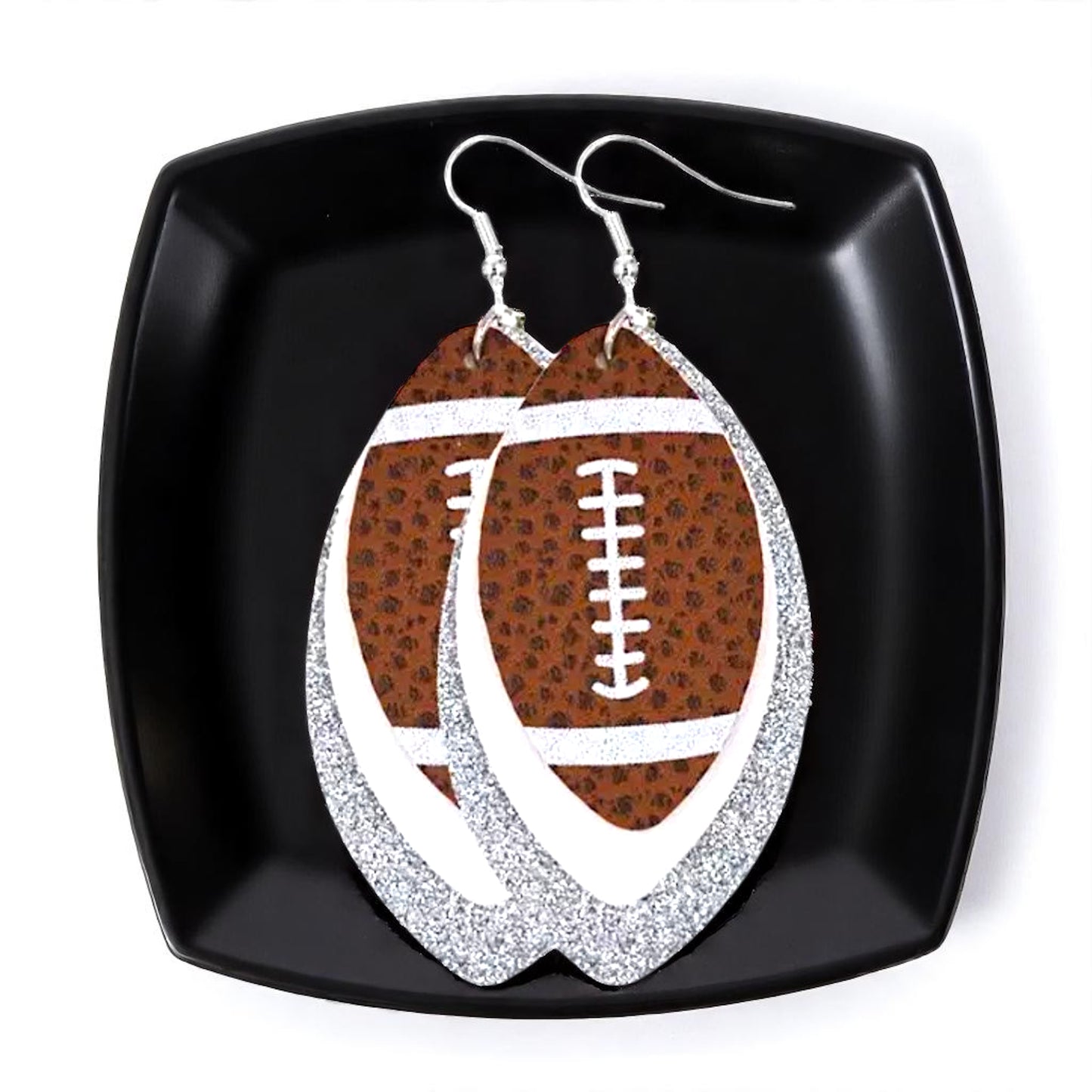 Game Day Glam: Silver and White Football Earrings for the Ultimate Fan!