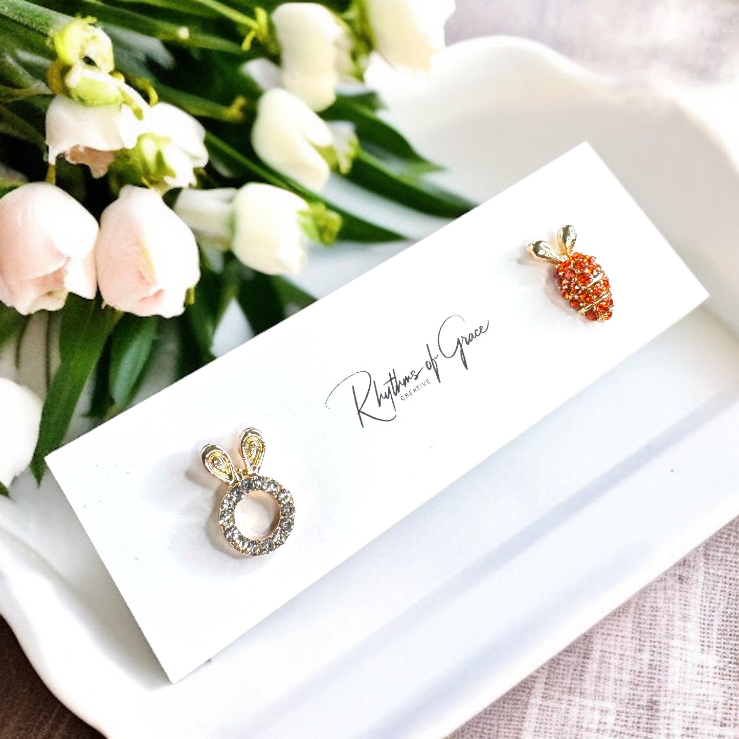 Hop into Easter Sparkle: Rhinestone Stud Earrings