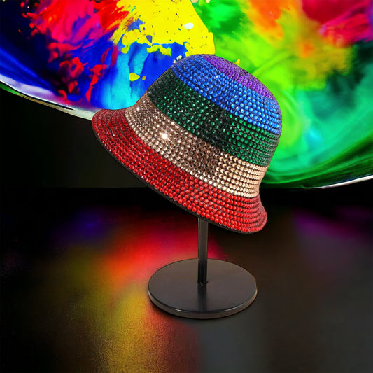 Sparkle in Style: Limited Edition Rhinestone Rainbow Bucket Hat!