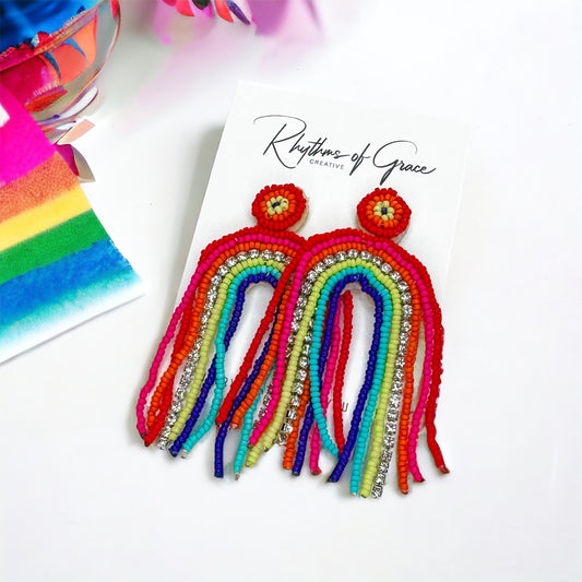 Beaded Rainbow Earrings - Rainbows, PRIDE Accessories, Rainbow Earrings, Pride Parade, LGBTQ, PRIDE Parade