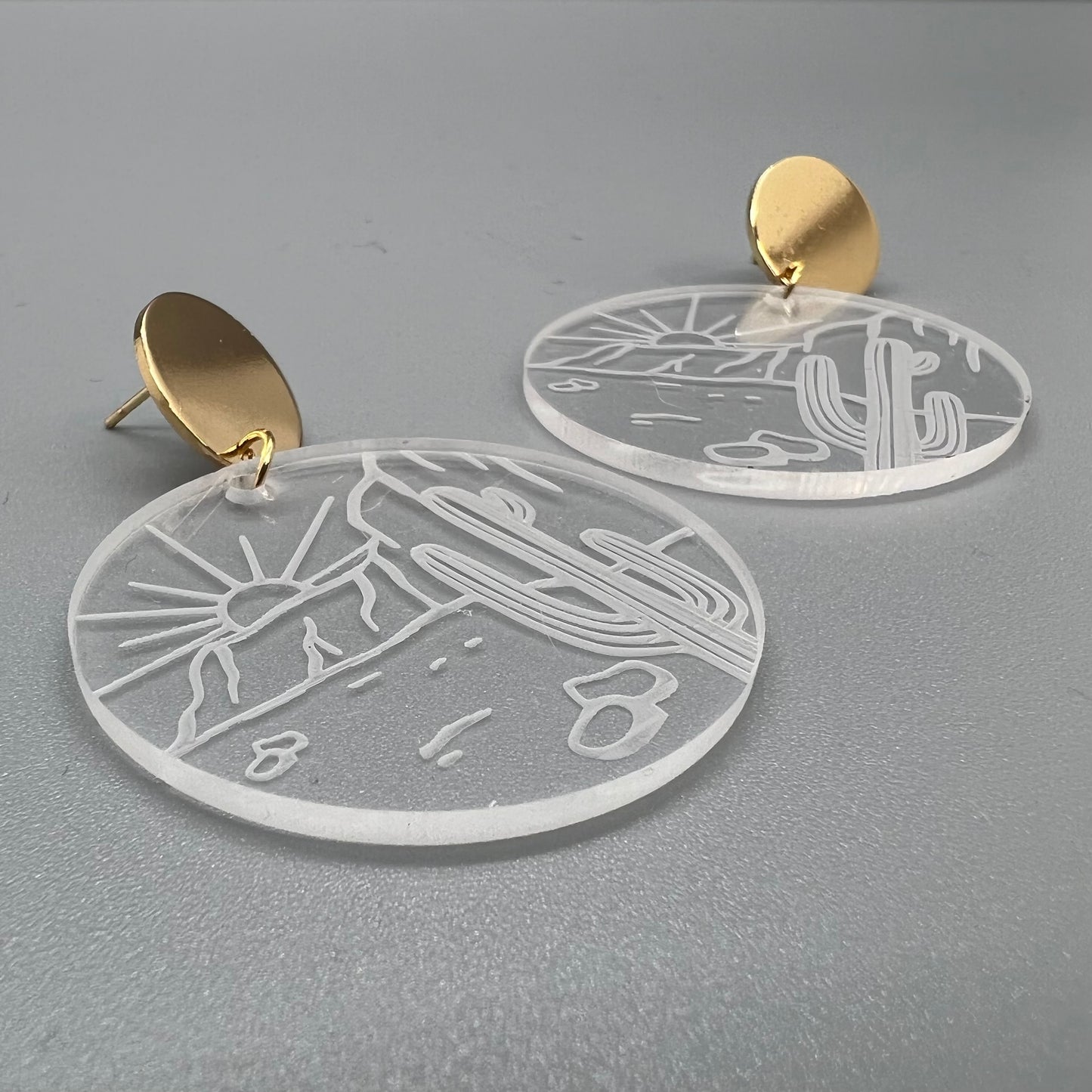 One-of-a-kind Desert Themed Acrylic Etched Earrings - Handmade, Brand New!