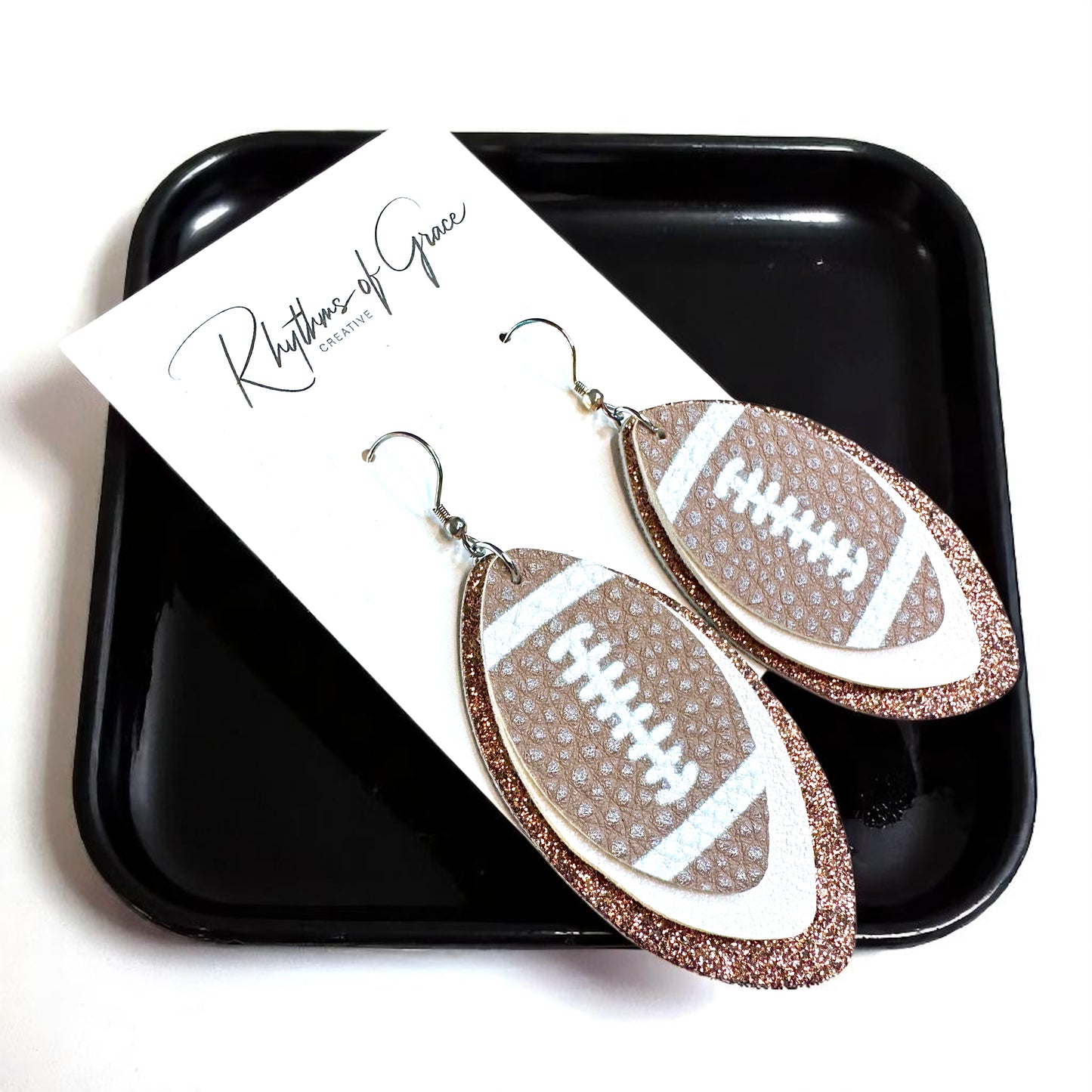 Game Day Glam: Brown and White Football Earrings for the Ultimate Fan!
