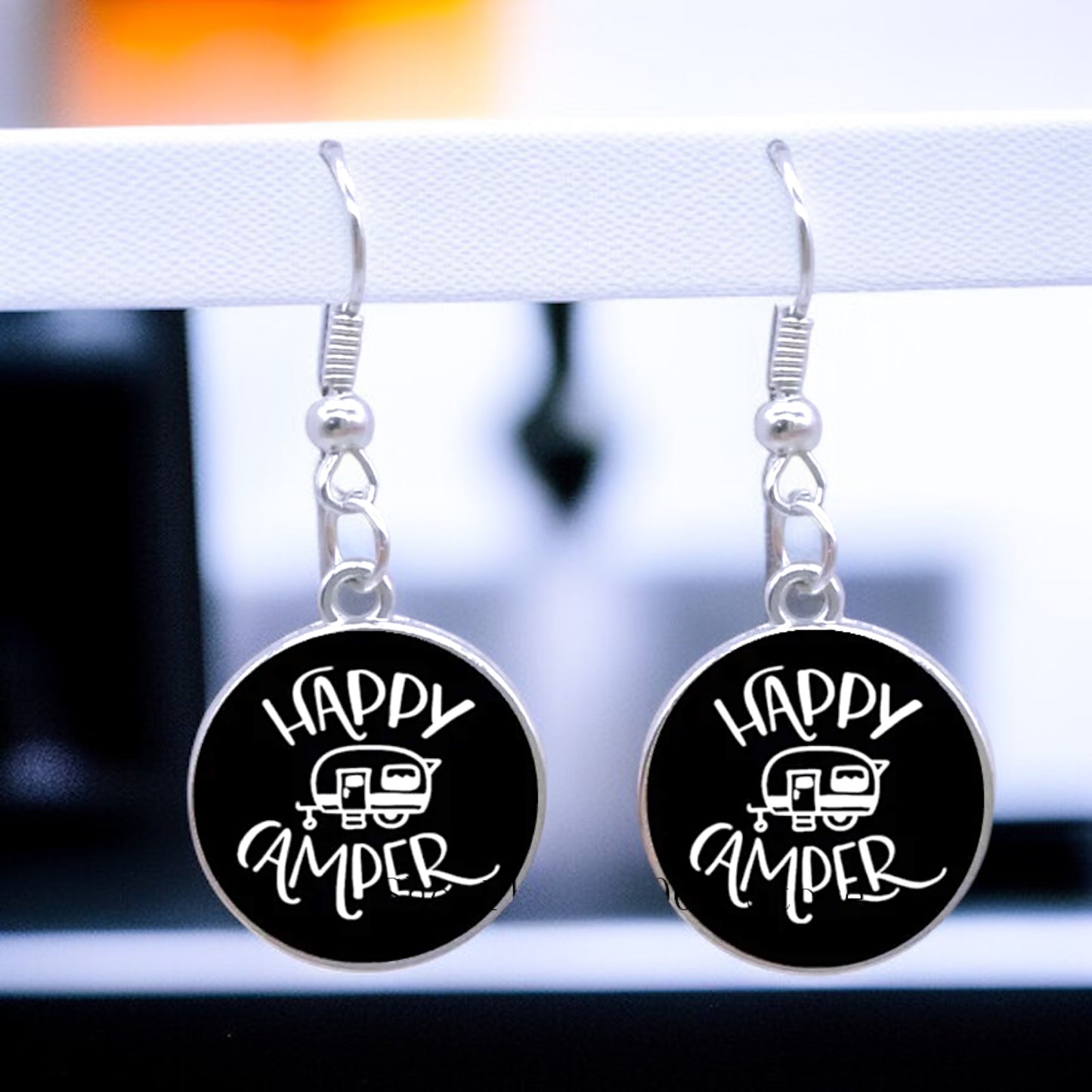Embrace the Journey with "Happy Camper" Cabochon Dangle Earrings