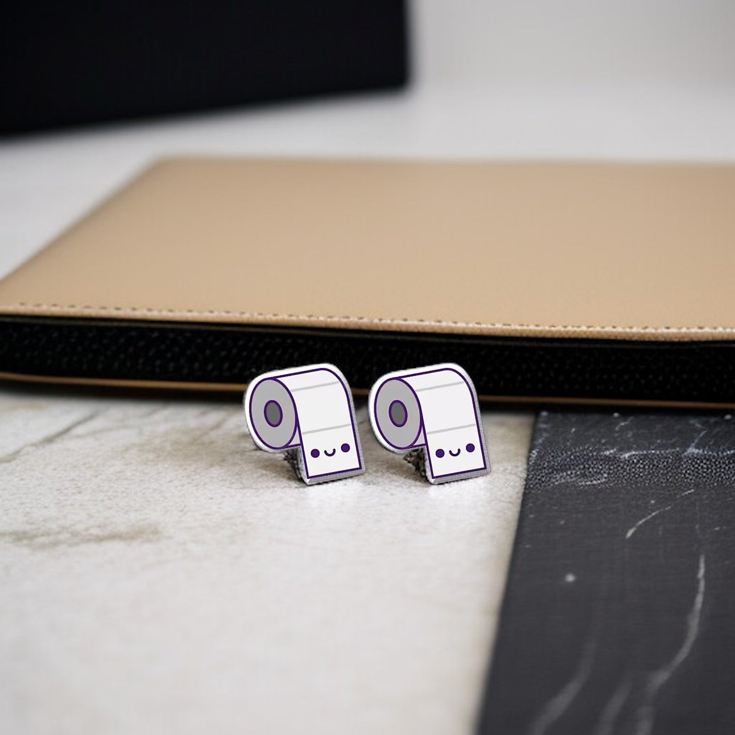 Quirky Toilet Paper Stud Earrings - Humor for Your Ears!
