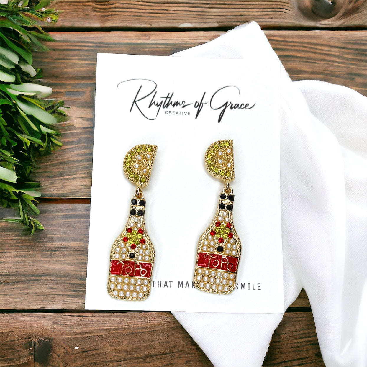 Topo Chico Earrings - Seltzer, Summer Cocktail, Drink Earrings, Rhinestone Earrings