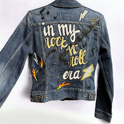 Hand Painted Jean Jacket: “In My Rock-n-Roll Era”  - Eras Tour, Mardi Gras, Jazz Feat, New Orleans, Music Concert, Festival, Parade Outfit