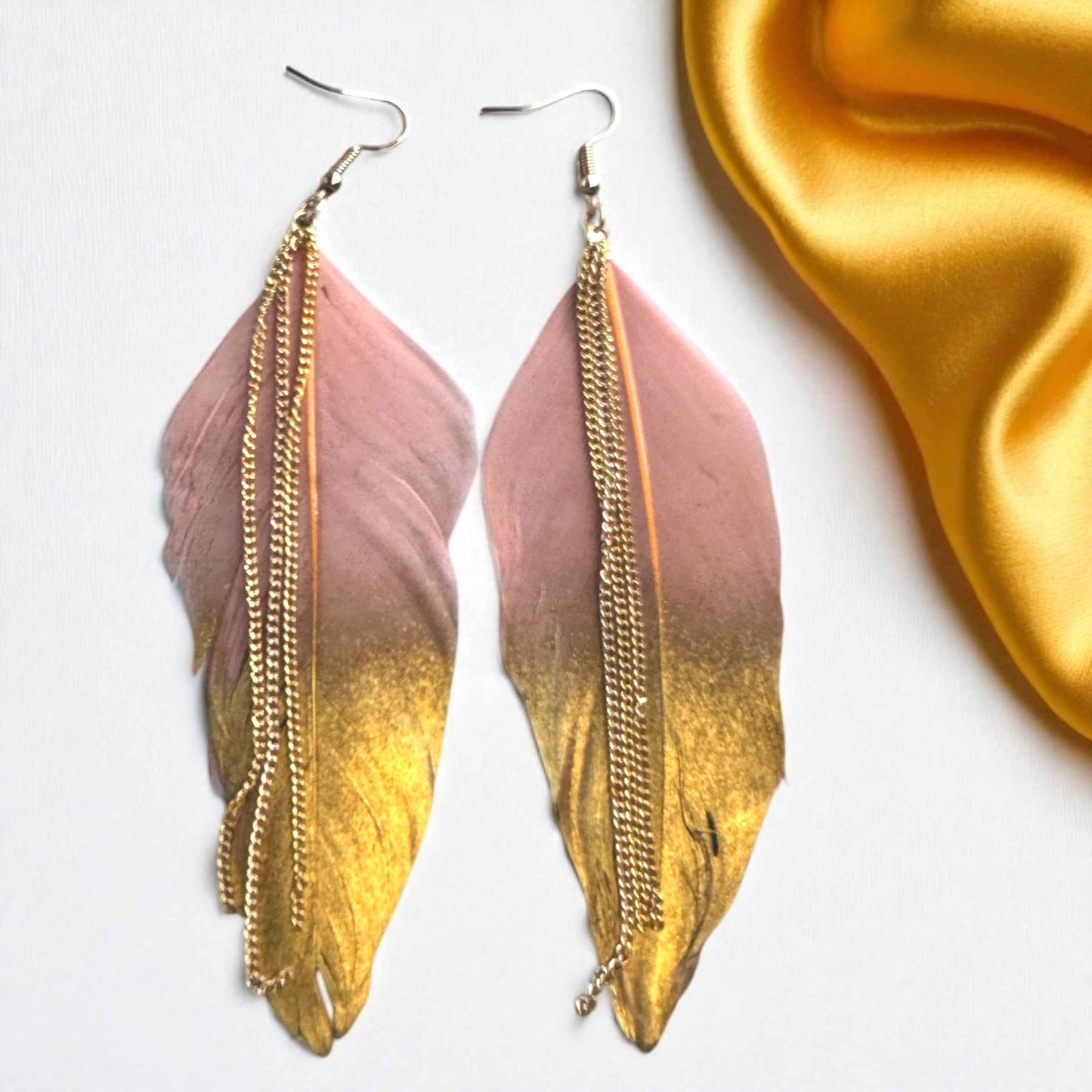 Gold Dipped Feather Earrings: Dance Into the Festivity!