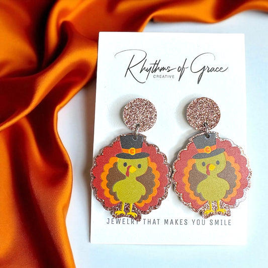 Feast Mode: ON – Glittery Turkey Earrings for Thanksgiving Fun - Rhythms of Grace Creative