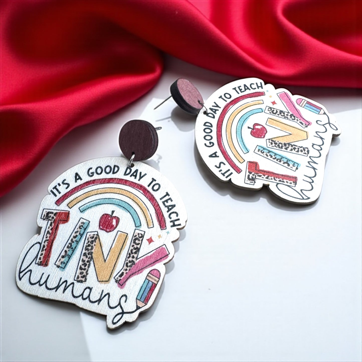 Teach Tiny Humans in Style – Rainbow Wooden Earrings for Teachers! 📚✨